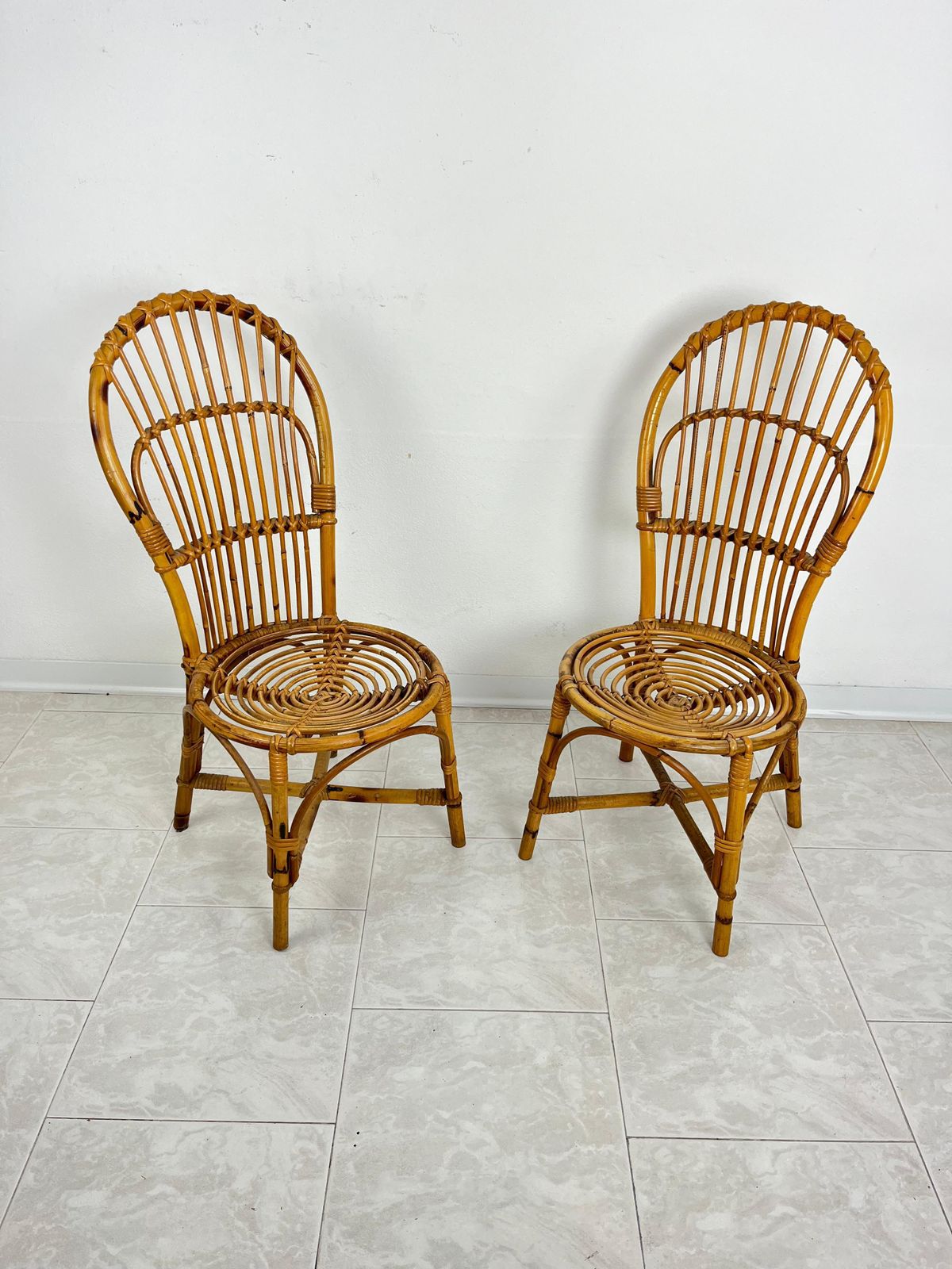 Set Of 2 Small Mid Century Bamboo Chairs, Italian Design 1950s photo 768.0