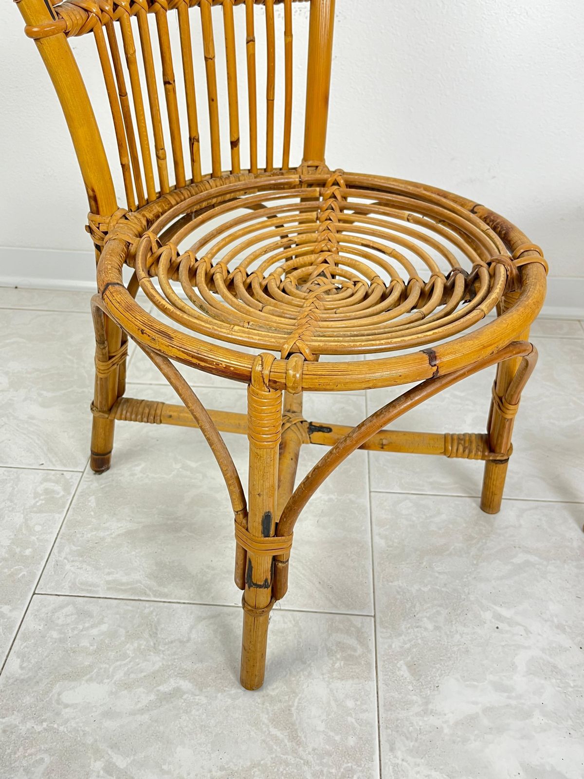 Set Of 2 Small Mid Century Bamboo Chairs, Italian Design 1950s photo vintage
