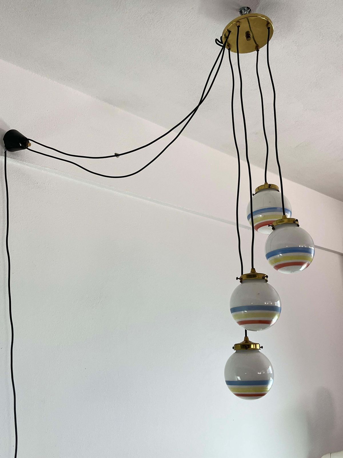 Vintage 4 Light Suspension Lamp, Glass, Italy, 1970s photo 768.0