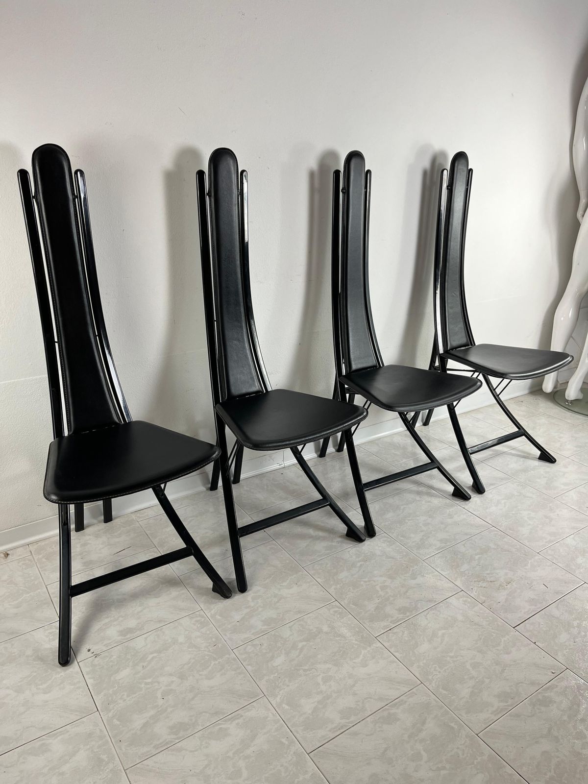 Vintage Set Of 4 Steel And Leather Chairs Attributed To Recanatini 1980s photo vinterior