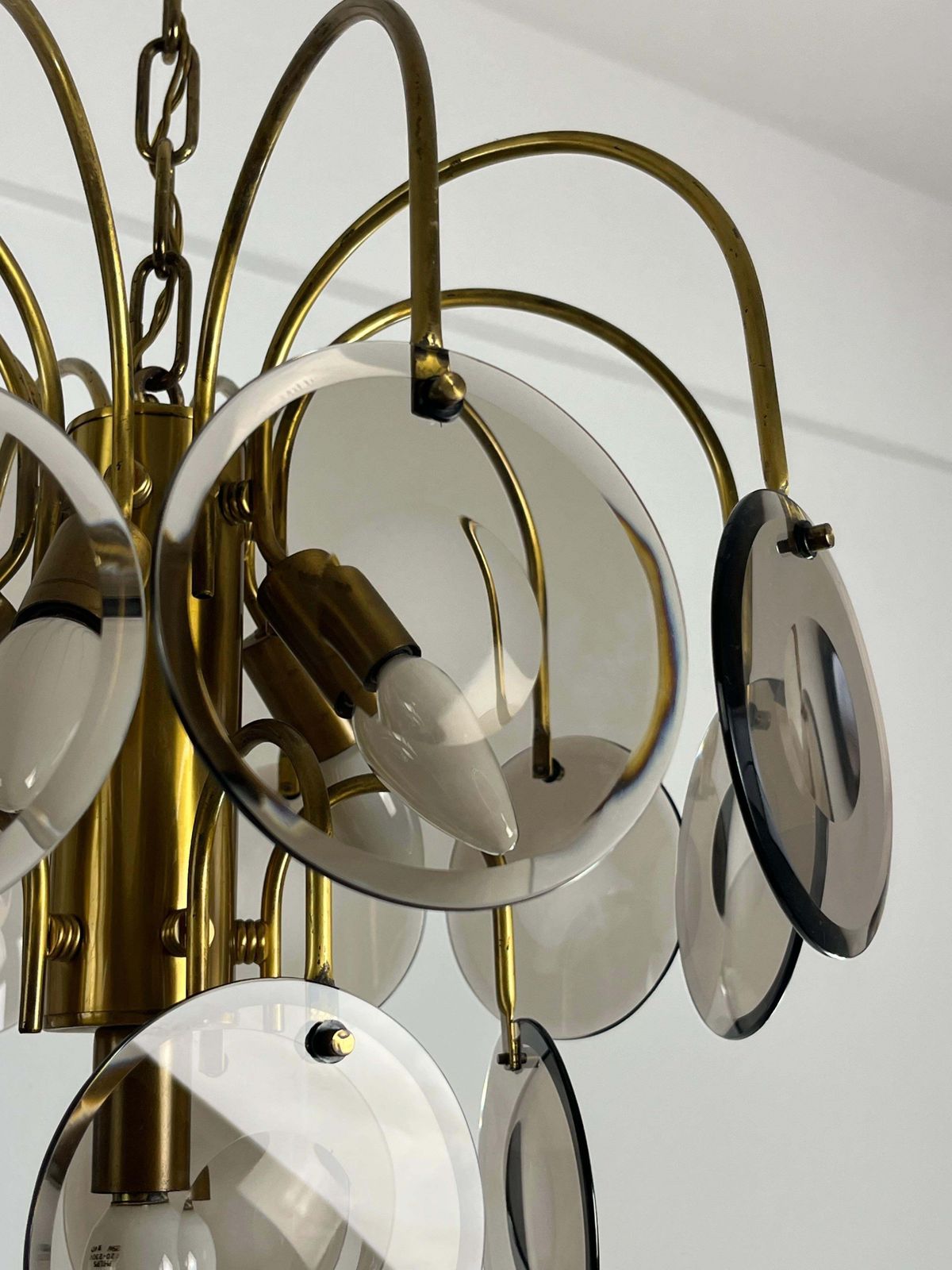 Murano Glass And Brass Chandelier Vistosi Design 6 Lights 1970s photo 768.0