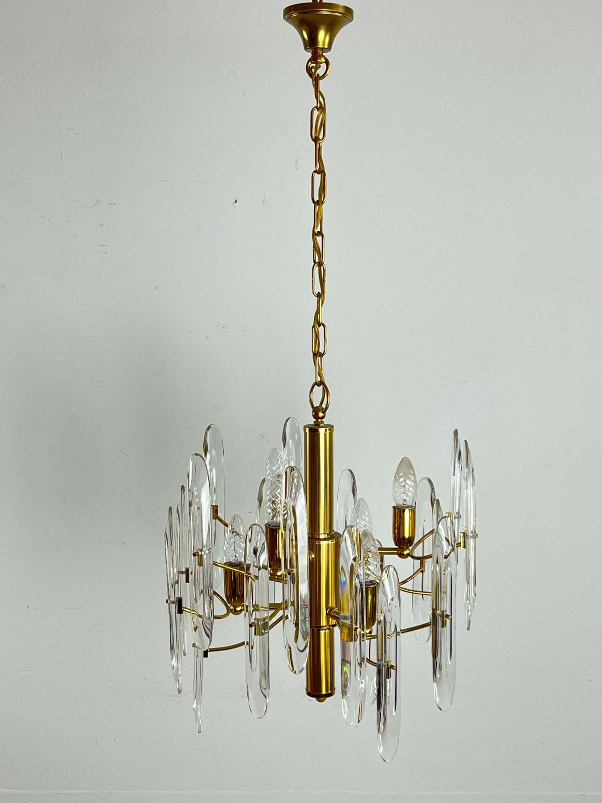 Mid Century 6 Light Brass And Crystal Chandelier Attributed To Sciolari 1960s photo 1025.0