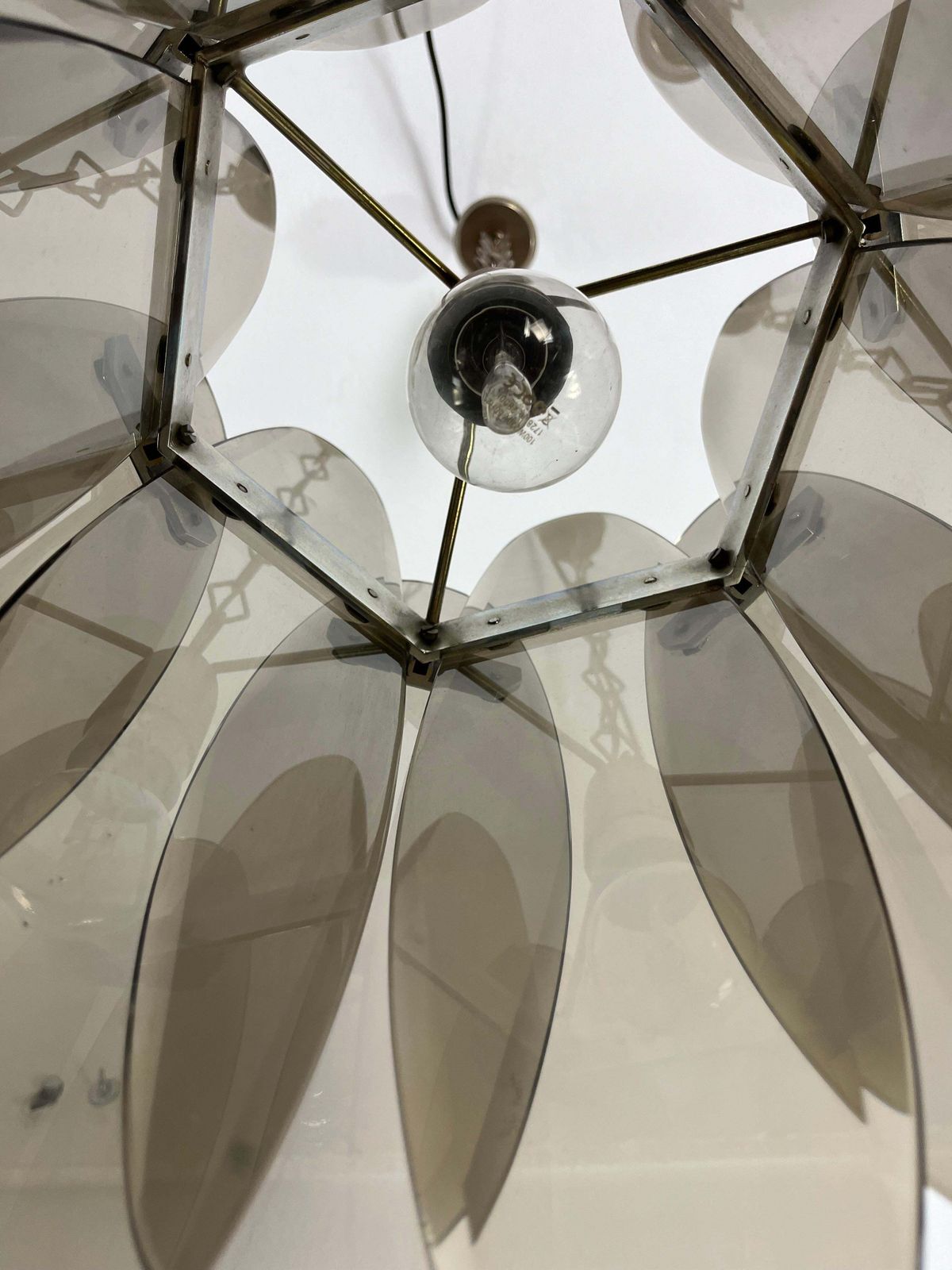 Mid Century Smoked Glass Chandelier With 12 Petals In The Style Of Max Ingrand photo buy