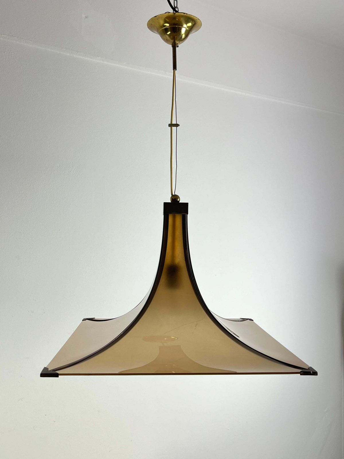 Mid Century Glass And Brass Chandelier Italian Design  1960s photo Lighting