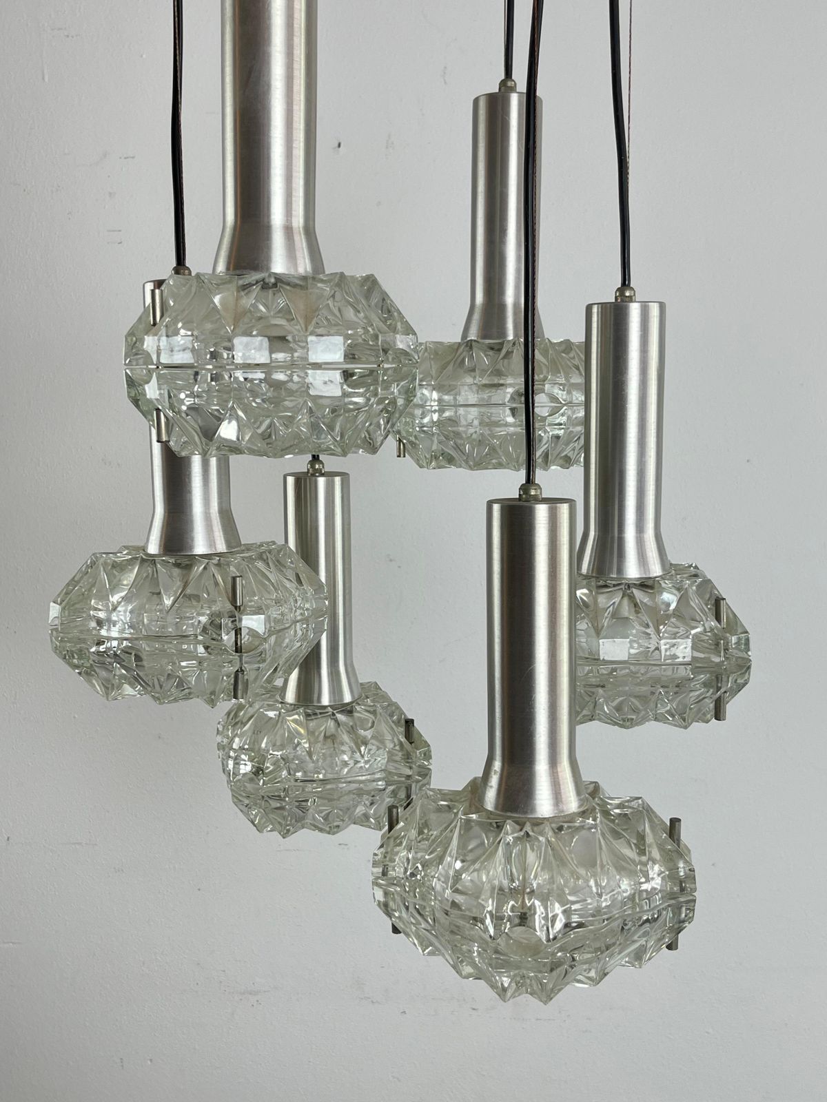 6 Light Cascade Steel And Crystal Chandelier 1970s Italian Design photo for sale