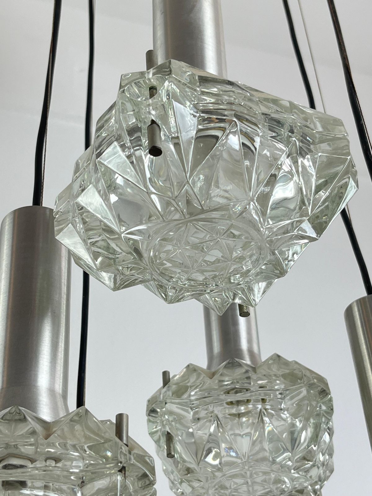 6 Light Cascade Steel And Crystal Chandelier 1970s Italian Design photo buy