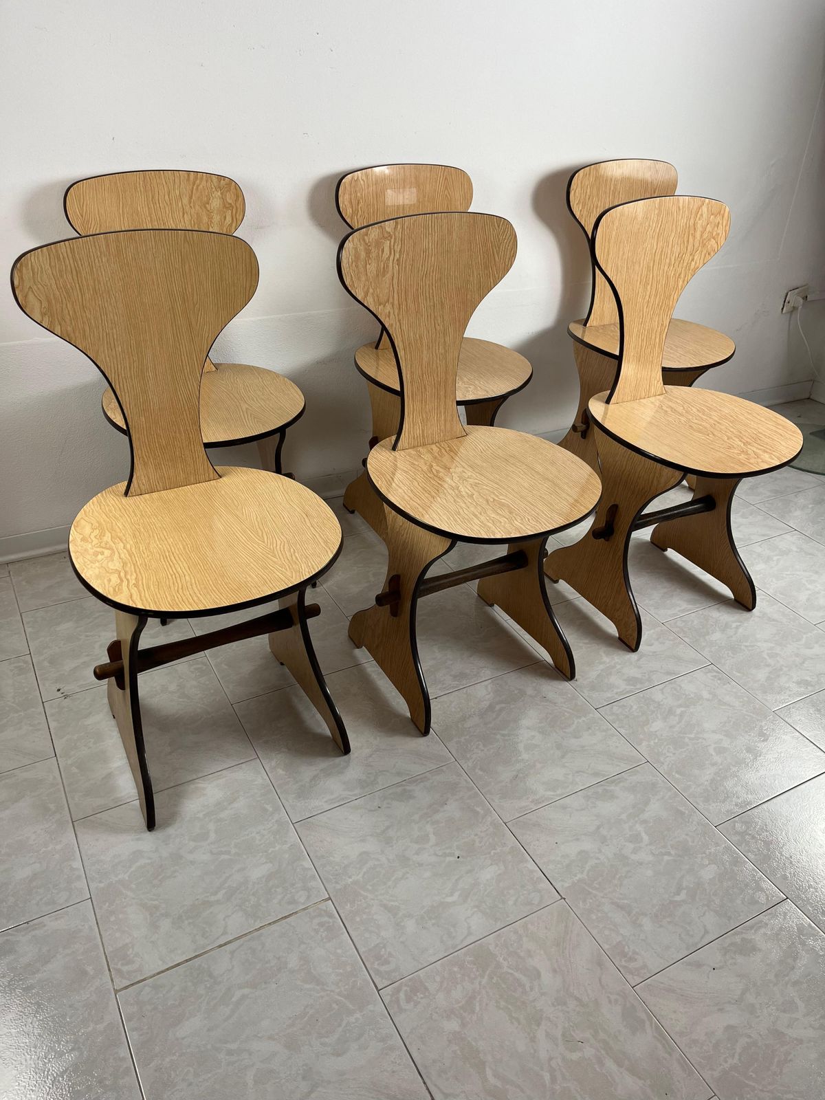photo for sale Set Of 6 Pedini Fano Mid Century Chairs Italian Design 1960s