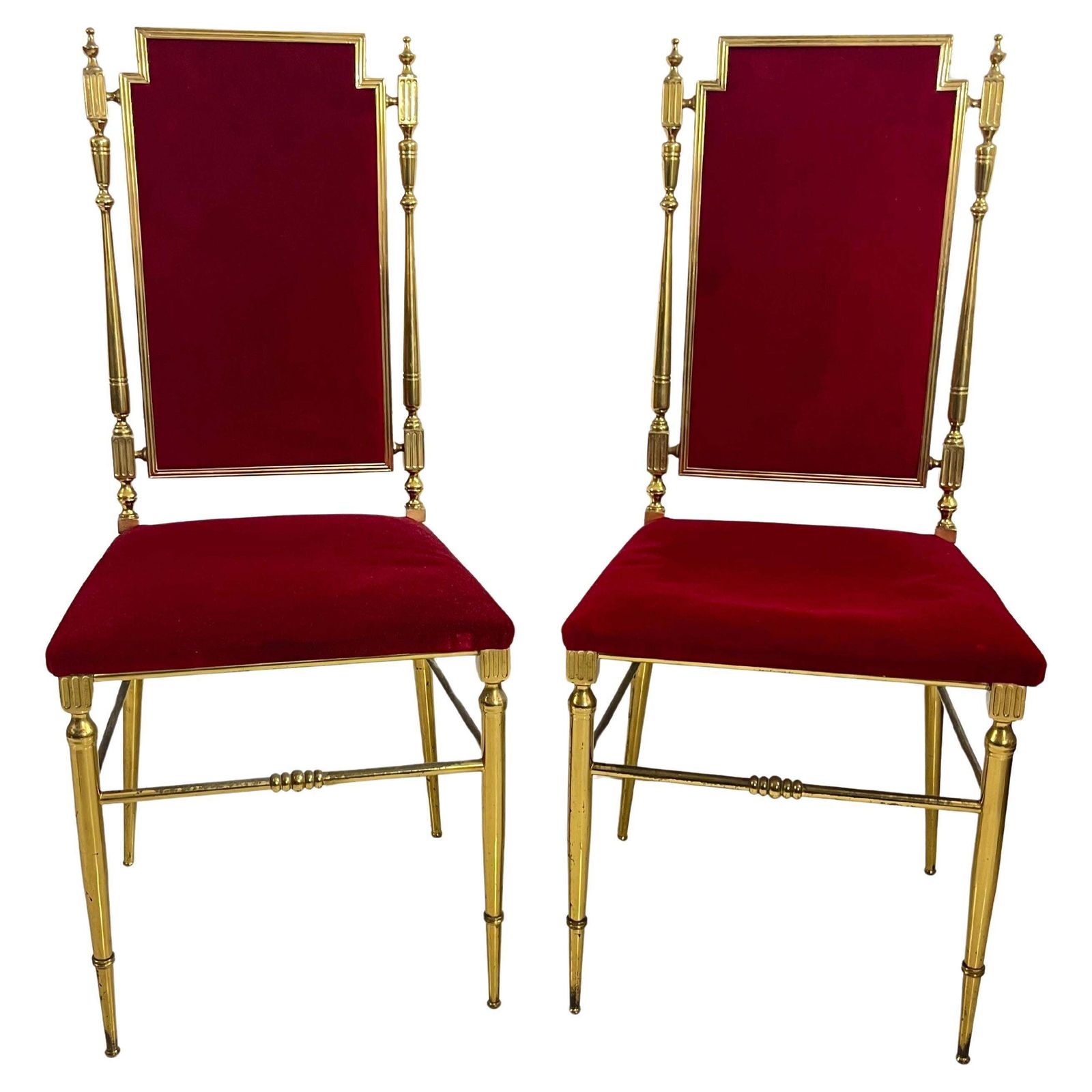 Set Of 2 Mid Century Italian Neoclassical Brass Chairs, 1950s