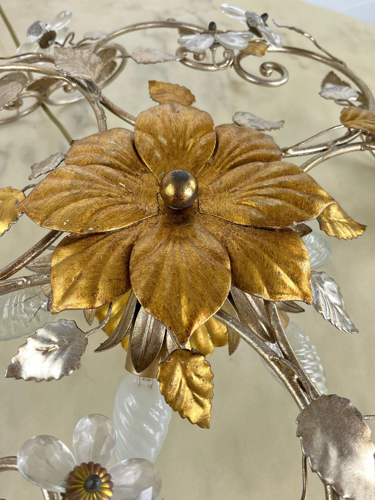 Set Of 2 Large Mid Century Maison Baguès Crystal And Iron Ceiling Lights photo buy