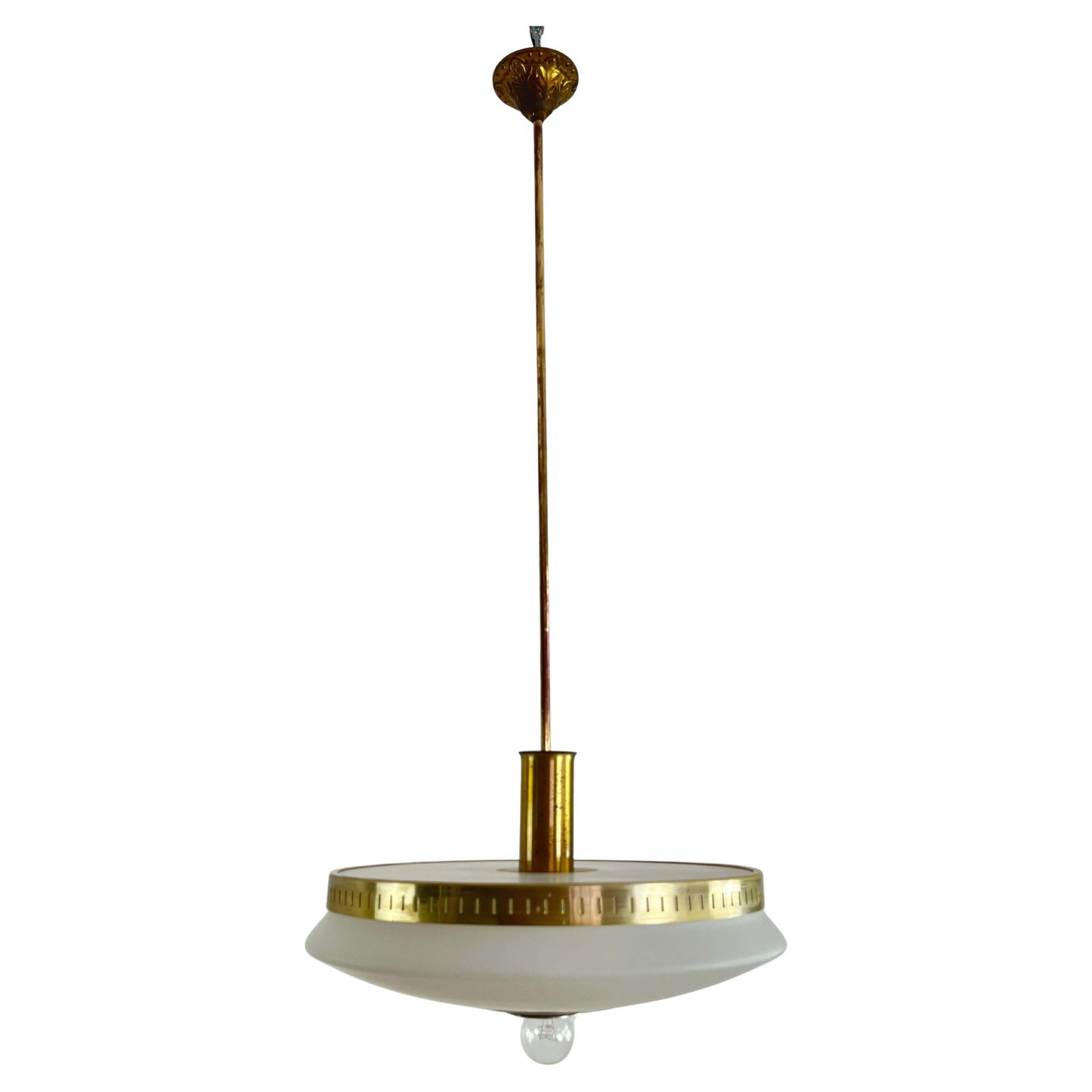 Mid Century Stilux Milano Chandelier In Opaline Glass, Perspex And Brass 1960s