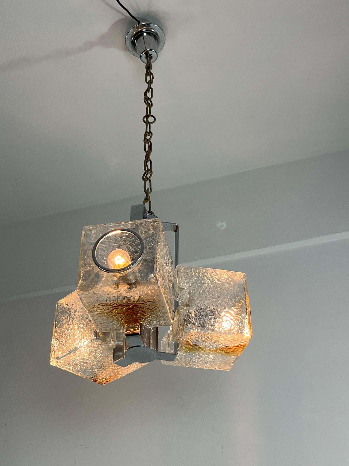 photo for sale 3 Light Murano Glass Chandelier Attributed To Toni Zuccheri For Veart, 1970s