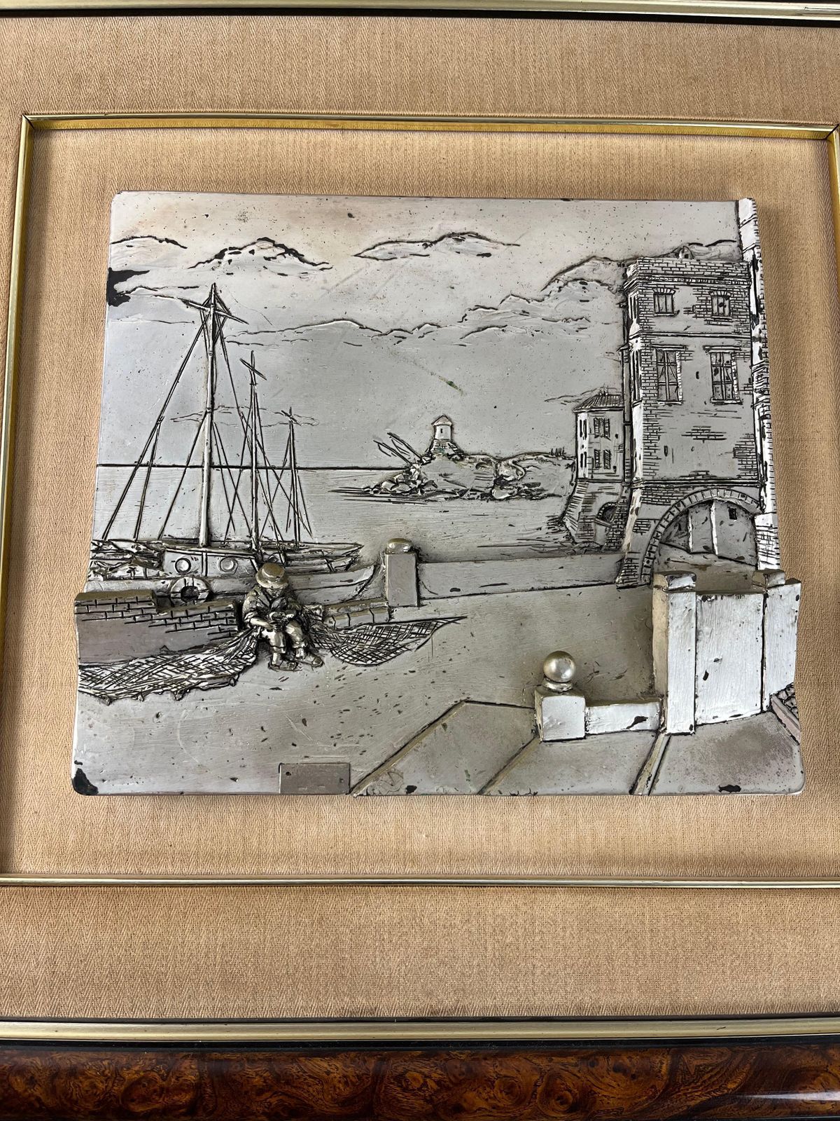 photo for sale Pair Of Three Dimensional Vintage Patinated Silver Paintings, Italy, 1970s