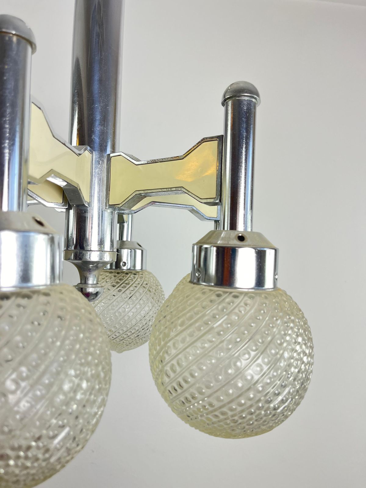 Vintage Six Light Steel And Murano Glass Chandelier Attributed To L. Frigerio photo vinterior