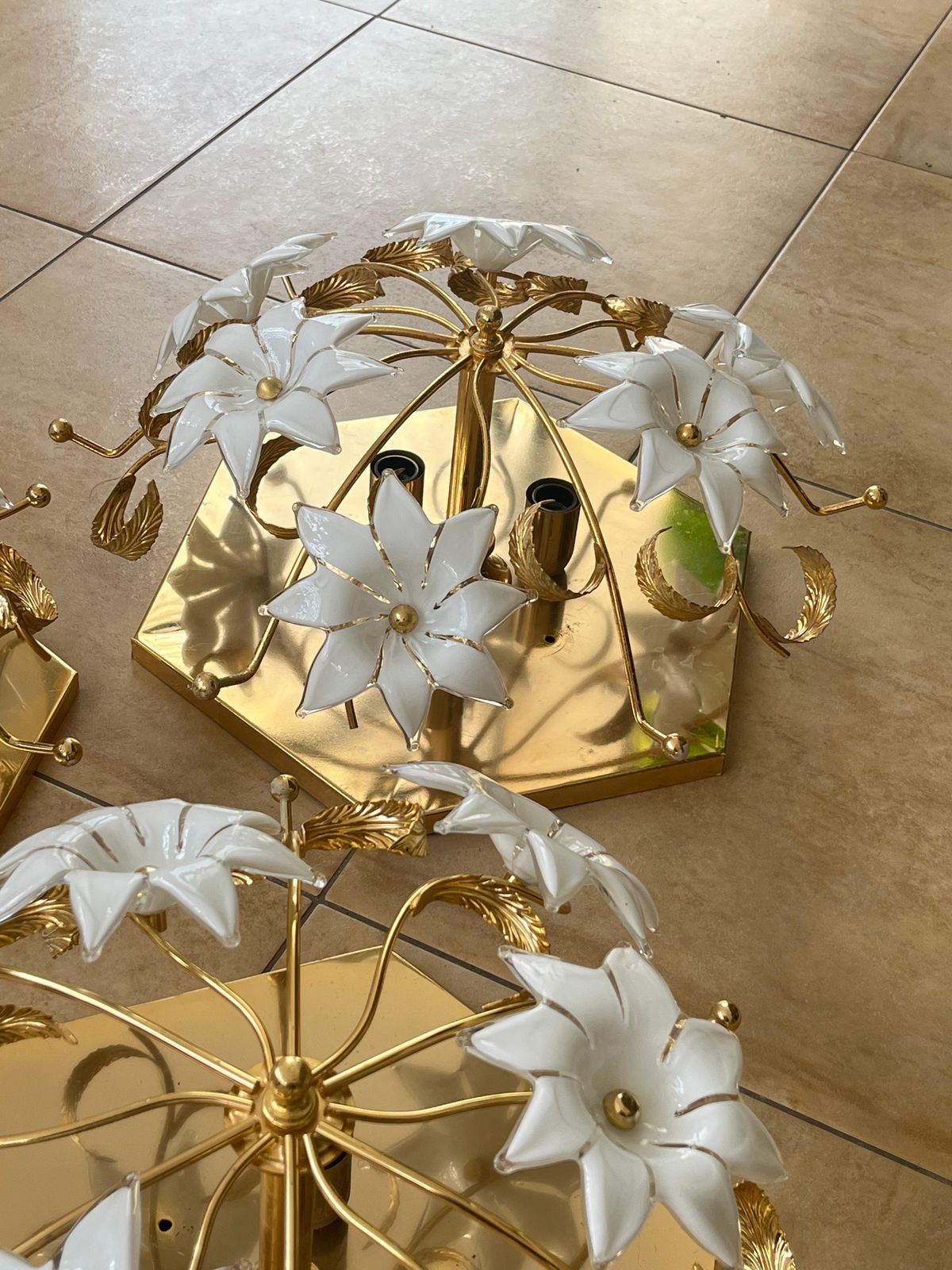 Set Of 3 Midcentury Floral Murano Glass Ceiling Lights, 1960s photo 1212.0