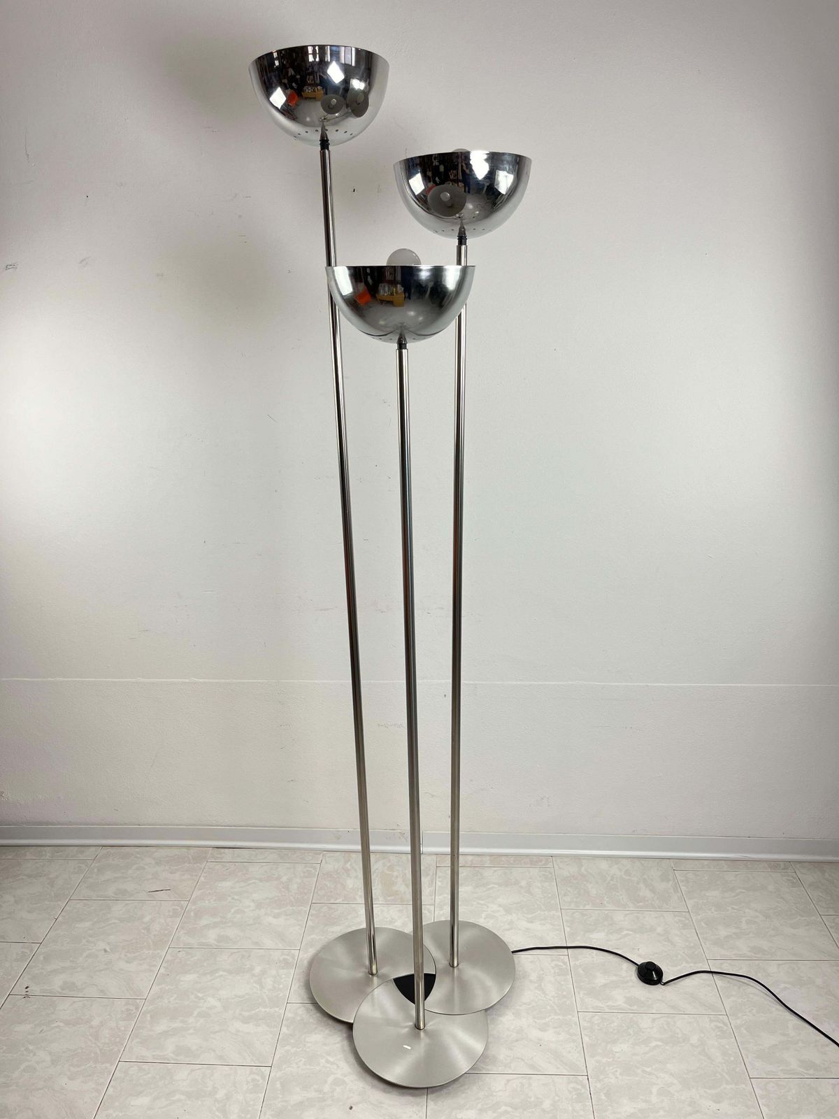 3 Light Floor Lamp Lamperti Chromed Steel Italian Design Mid Century 1968 photo Lighting