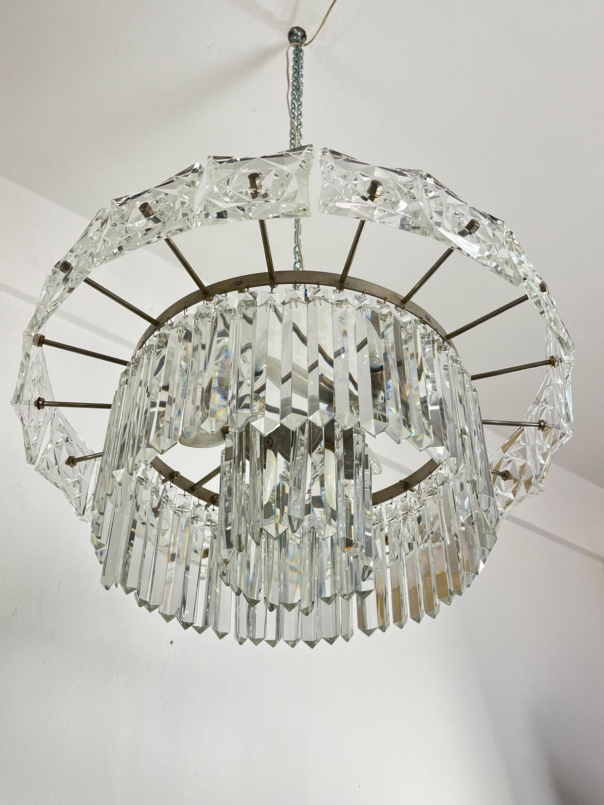 Mid Century French 7 Light Chandelier With Crystals, 1960s photo furniture
