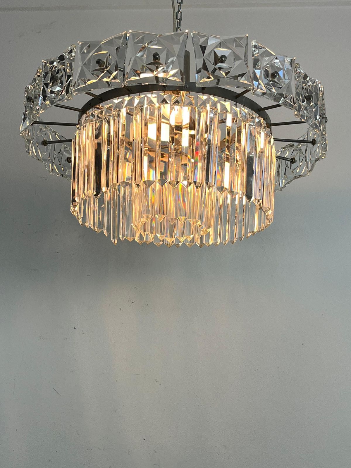 Mid Century French 7 Light Chandelier With Crystals, 1960s photo Lighting