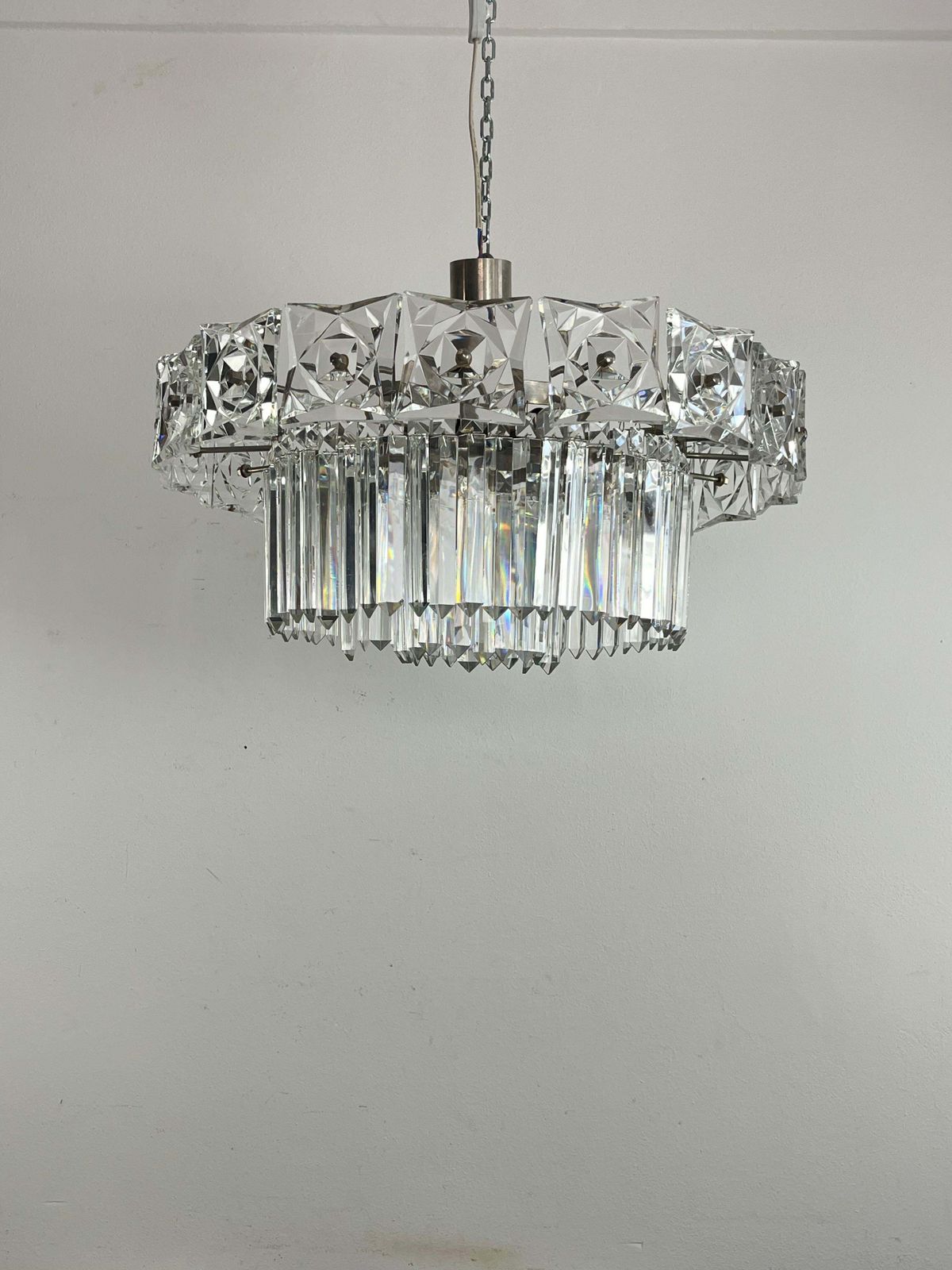 Mid Century French 7 Light Chandelier With Crystals, 1960s photo 1195.0