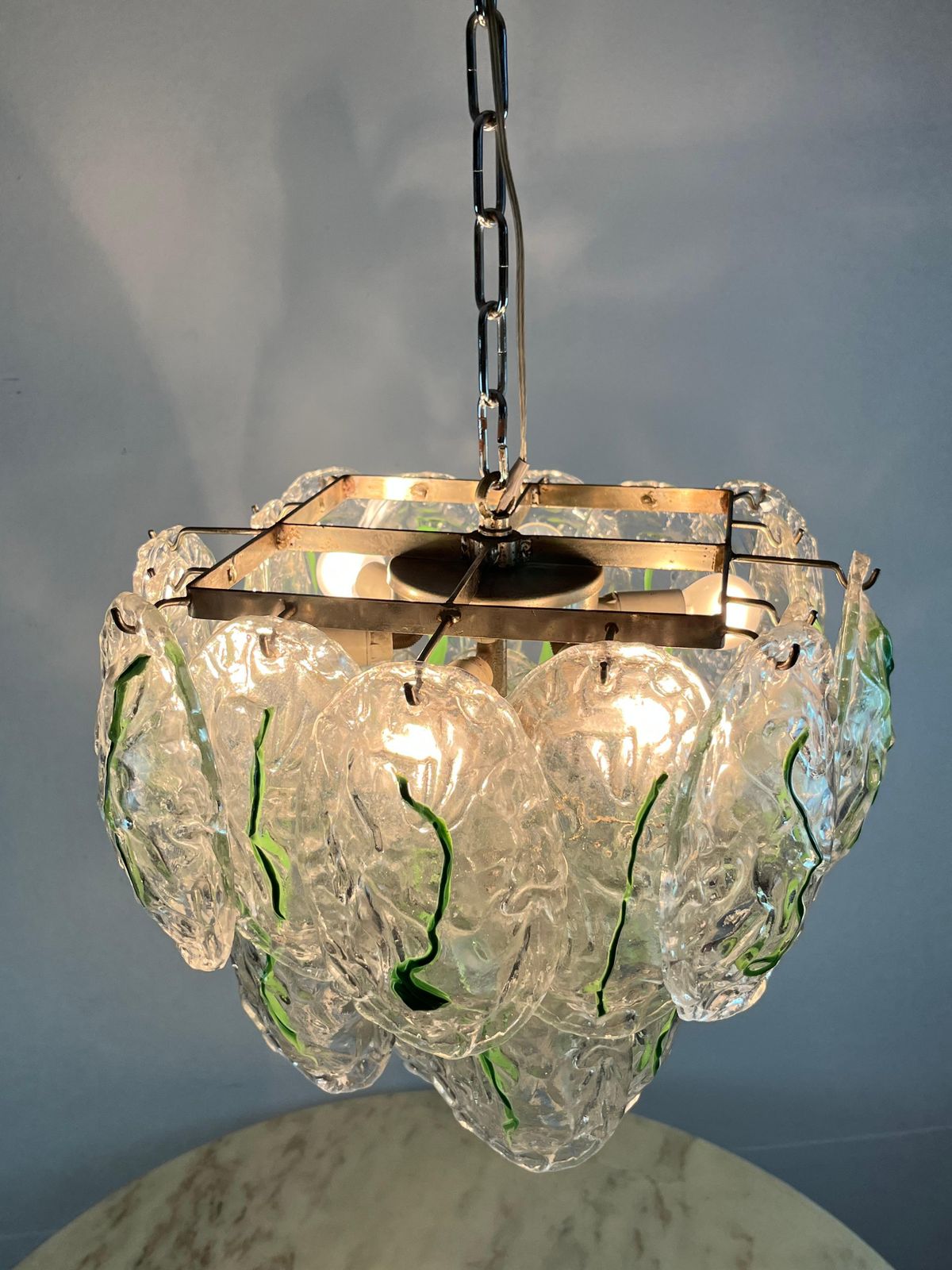 Six Light Murano Glass Chandelier Attributed To Vistosi Italian Design  1960s photo vintage