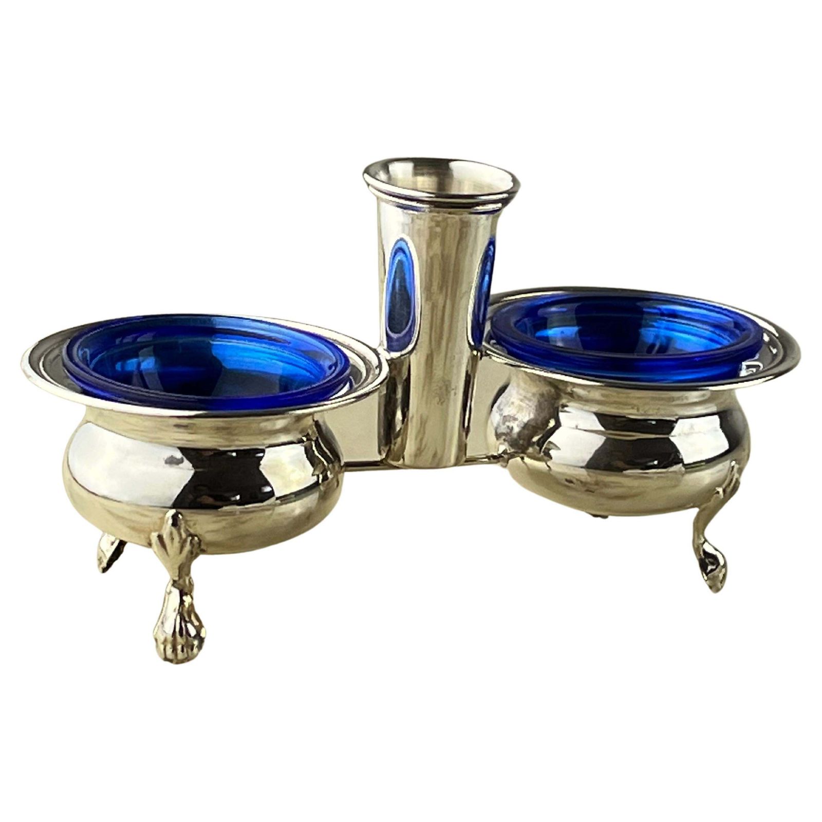 Salt/Pepper/Toothpick Set In 800 Silver And Crystal, Italy, 1990