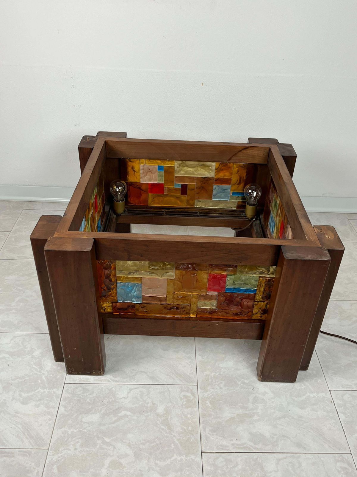 2476.0 4 Light Coffee Table In Wood And Multicolor Mosaic Glass, Italy, 1980s photo
