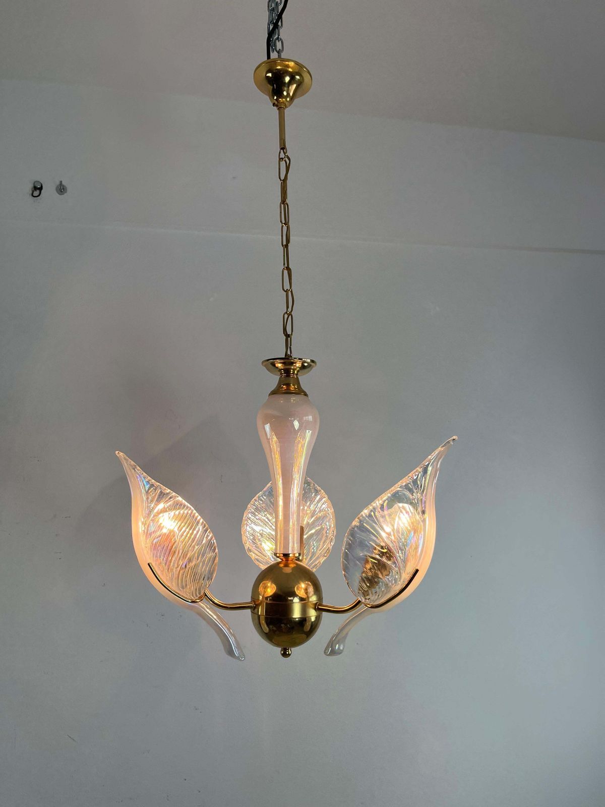 Mid Century Chandelier With Murano Glass Leaves, 1960s photo Lighting