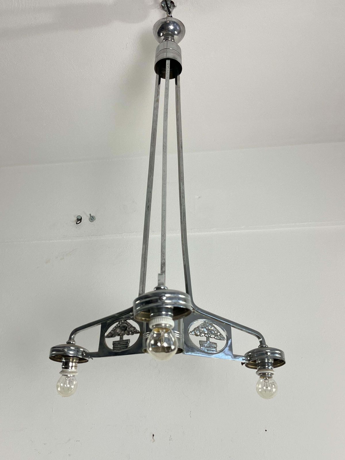 Art Deco Chandelier In Nickel Plated Bronze Attributed To P. Maynadier 1930s photo vinterior