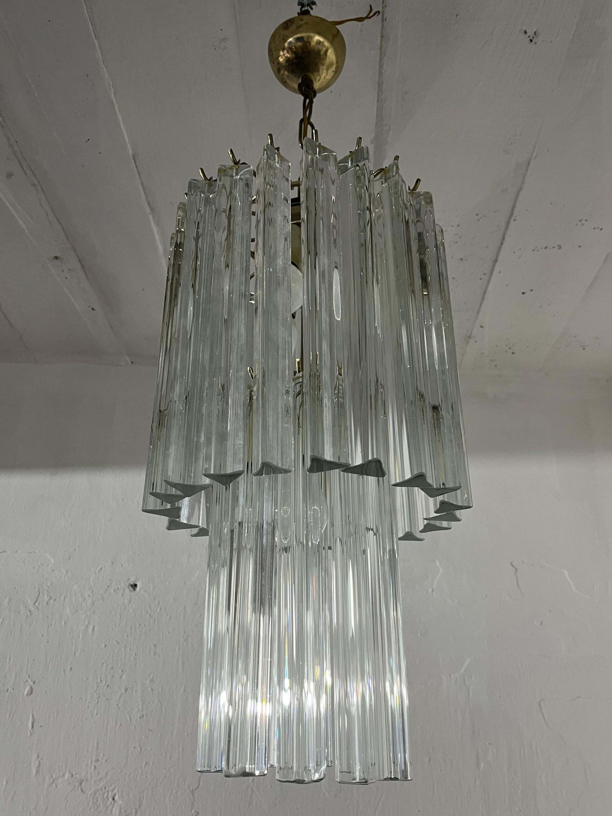Mid Century Chandelier Attributed To Venini With Trilobed Murano Glass 1960s photo vinterior
