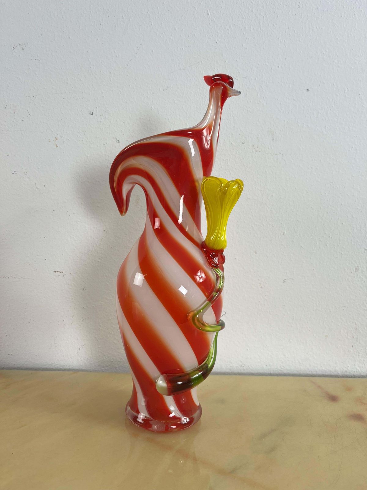 Unique Mid Century Polychrome Murano Glass Rooster And Flower Vase, 1950s photo furniture