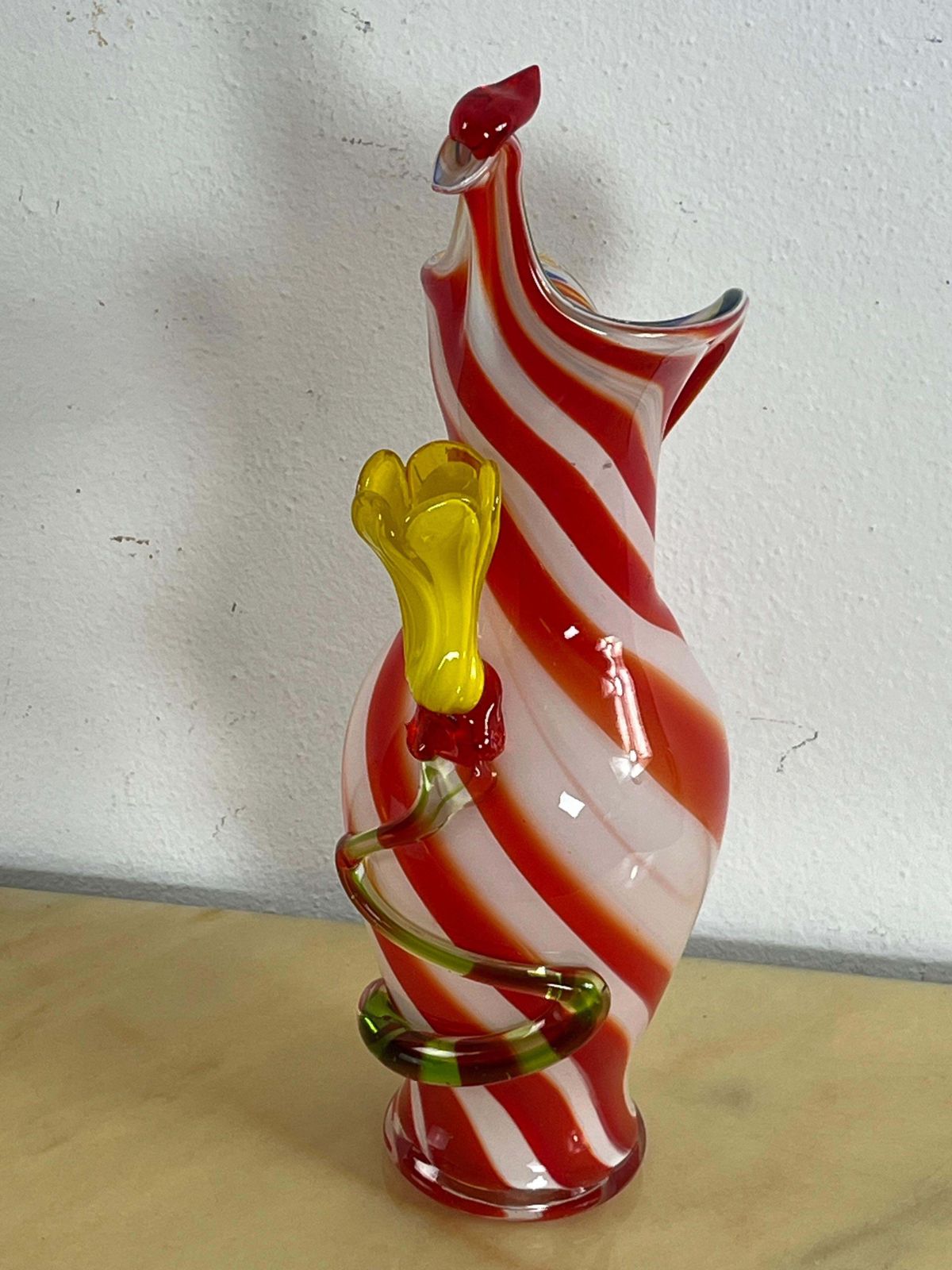 Unique Mid Century Polychrome Murano Glass Rooster And Flower Vase, 1950s photo buy