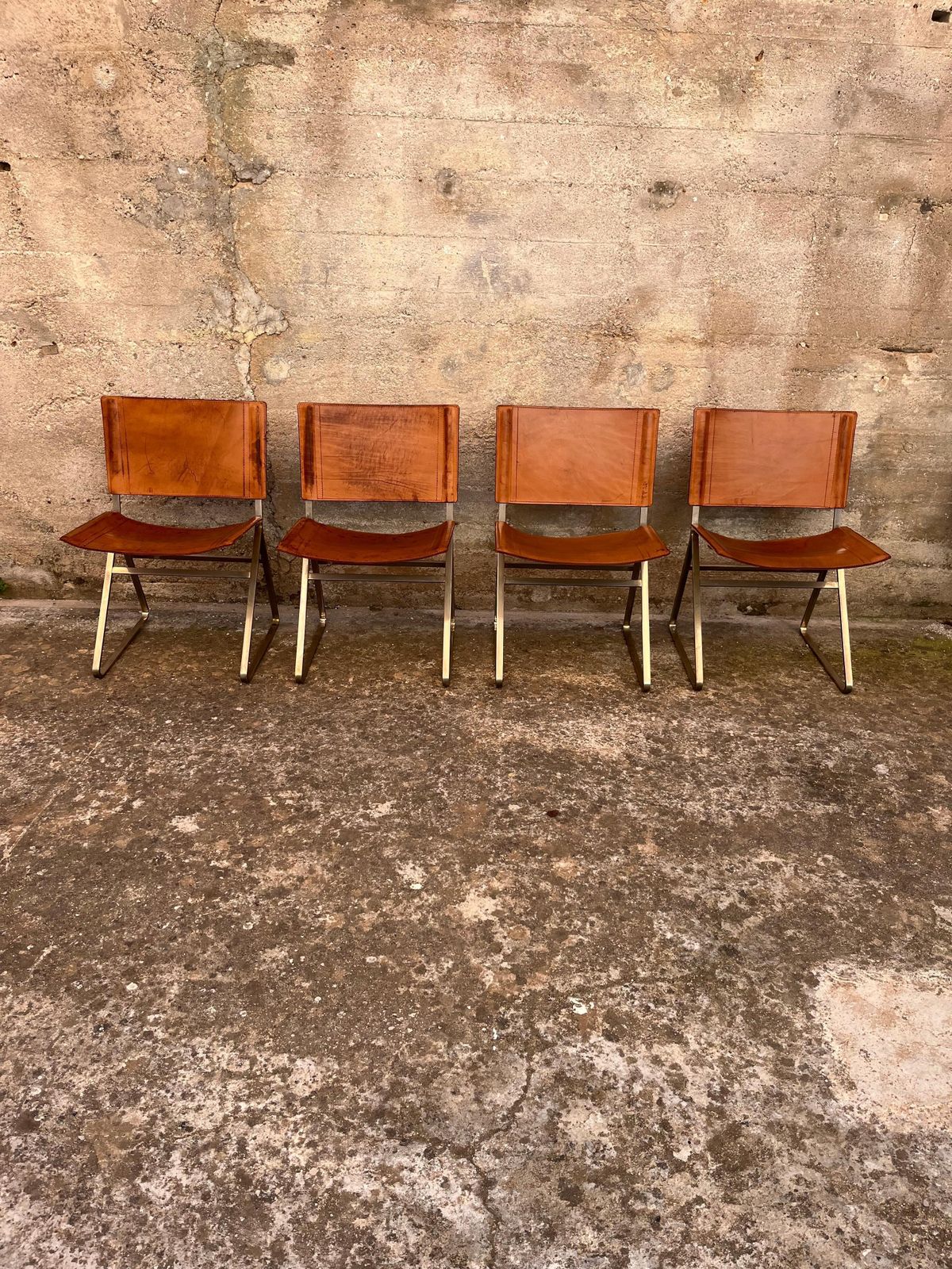 Set Of 4 Mid Century Steel And Leather Chairs Attributed To Pierre Paulin, 1960s photo furniture