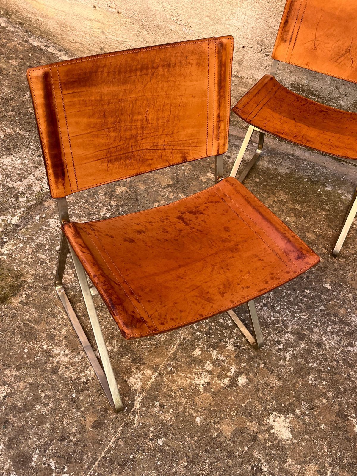 photo for sale Set Of 4 Mid Century Steel And Leather Chairs Attributed To Pierre Paulin, 1960s