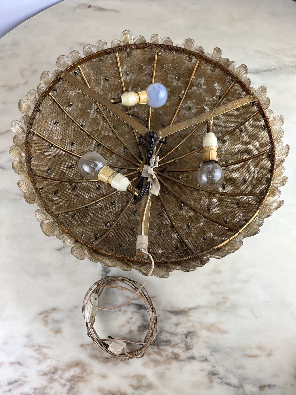 Mid Century Archimede Seguso Murano Glass Ceiling Lamp 1960s photo vintage