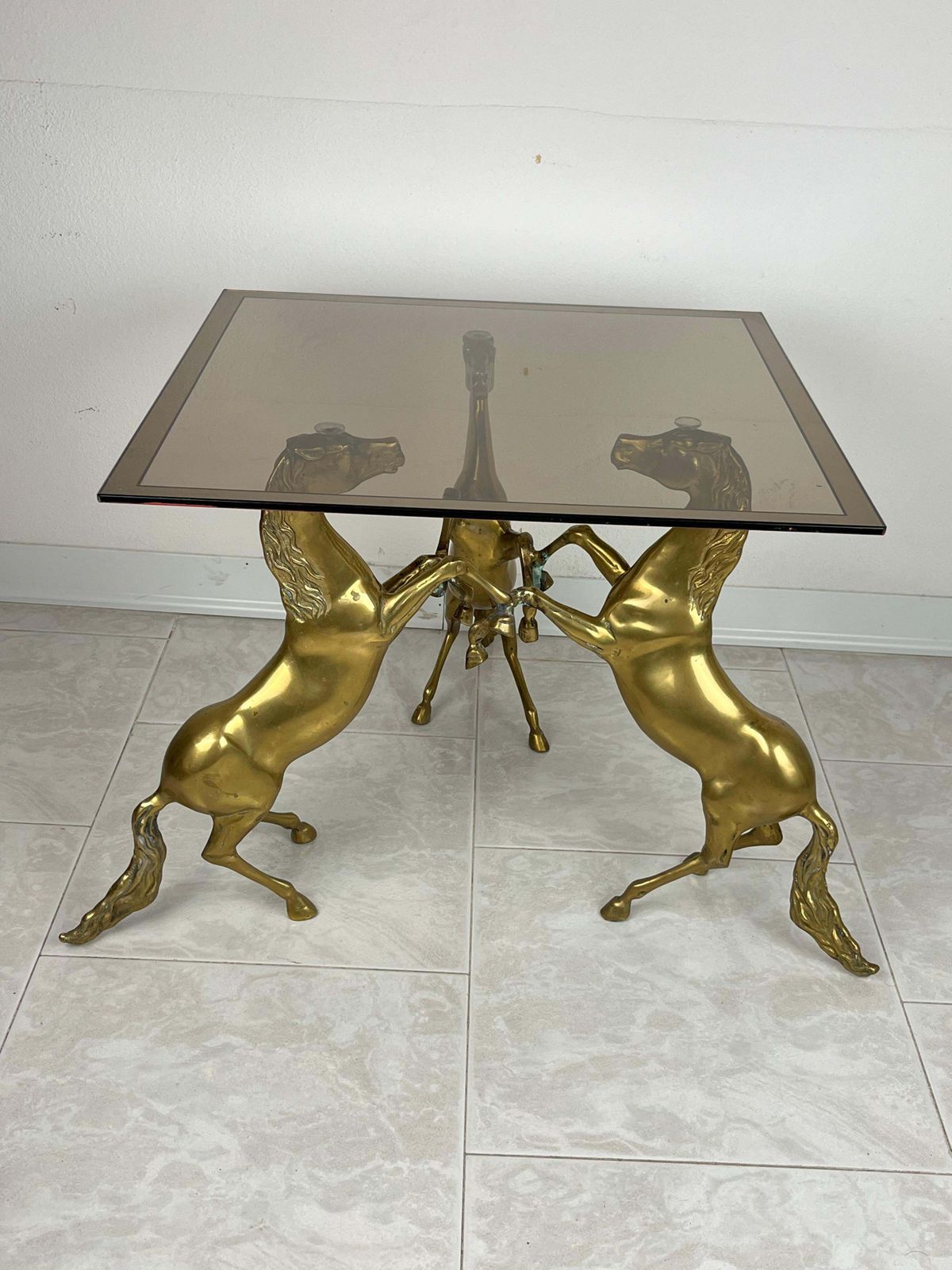 Mid Century Italian Coffee Table In Brass And Smoked Glass Top 1960s photo Furniture