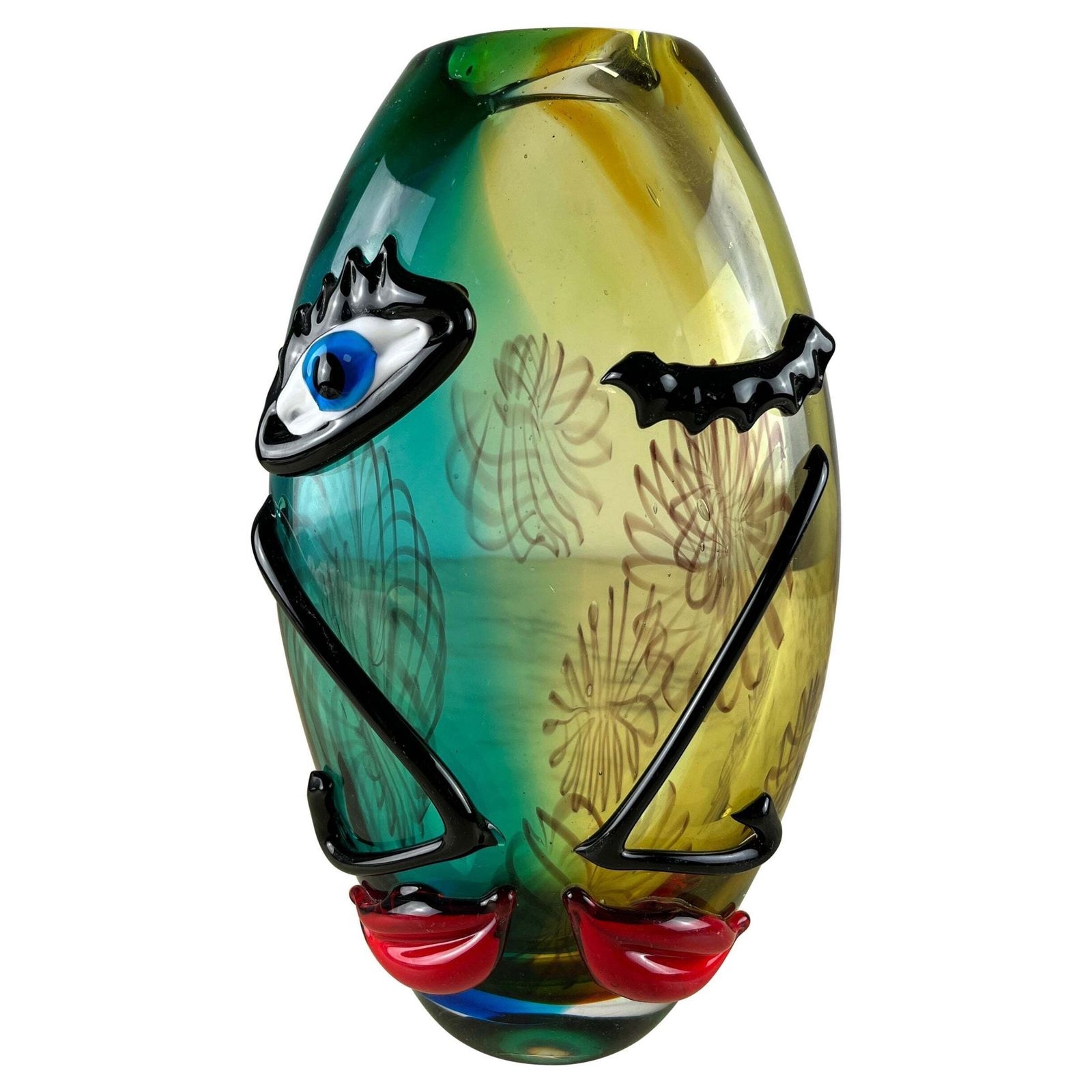Mid Century Multicolor Murano Glass Vase Attributed To Alfredo Barbini 1980s