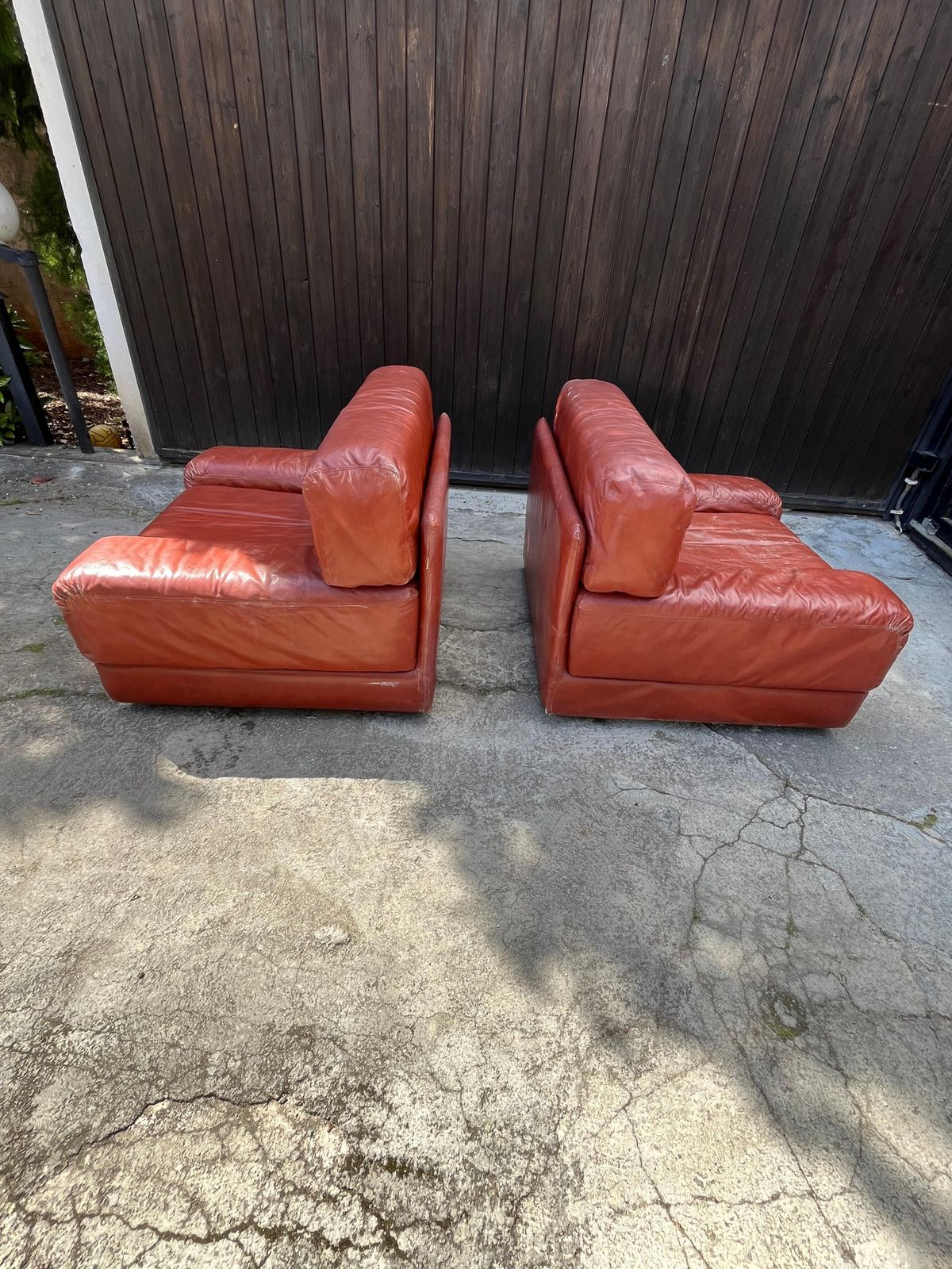 Set Of 2 Mid Century Leather Armchairs Dall'oca Italian Design 1970s photo vintage