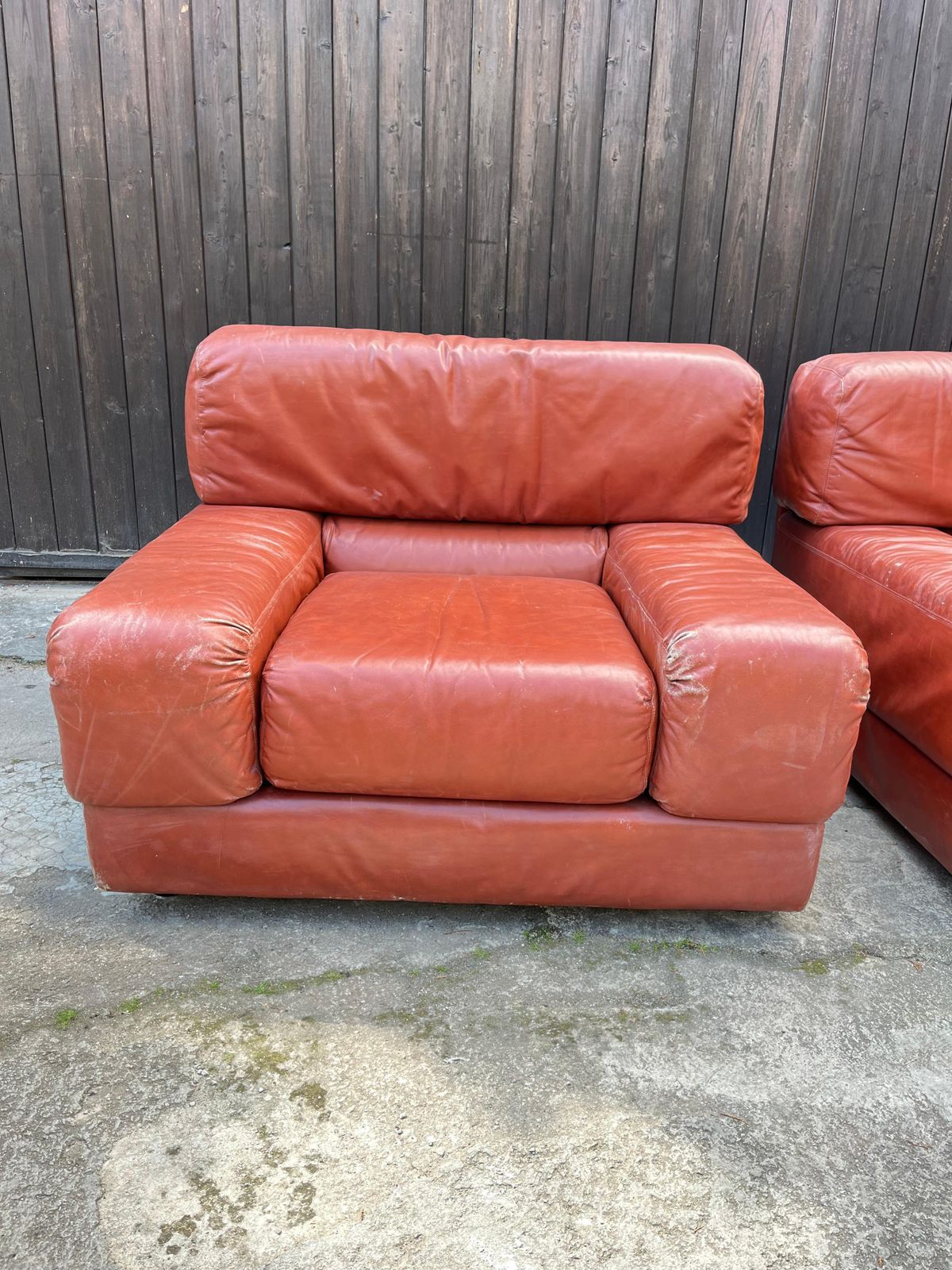 Furniture Set Of 2 Mid Century Leather Armchairs Dall'oca Italian Design 1970s photo