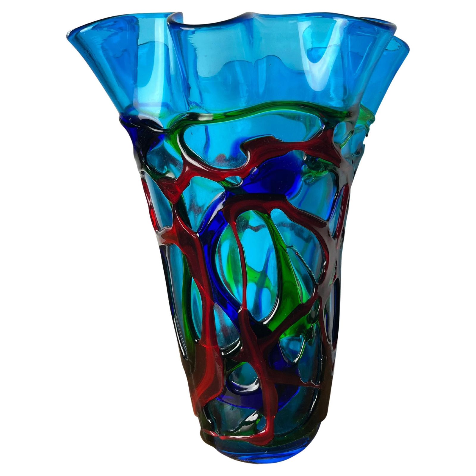 Large Maestri Muranesi Mid Century Polychrome Murano Submerged Glass Vase, 1950s