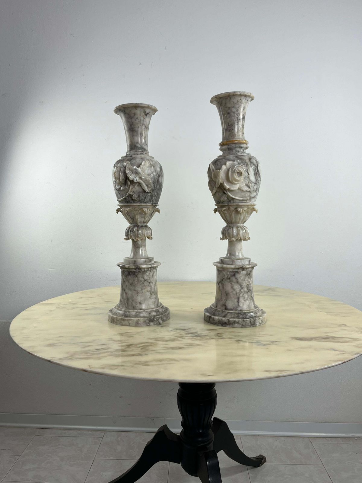 Set Of 2 Large Italian Alabaster Vases Mid Century 1930s photo furniture
