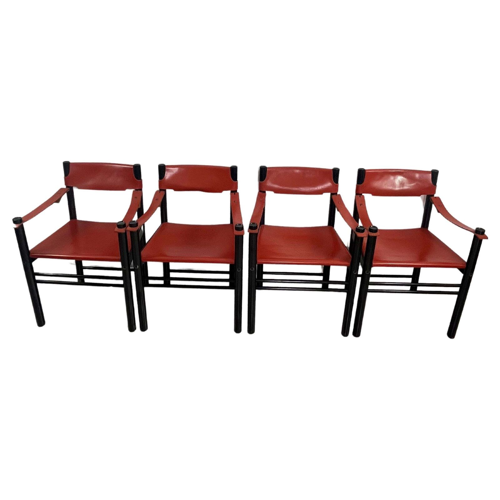 Set Of 4 Mid Century Ibisco Leather Armchairs Made In Italy 1960s