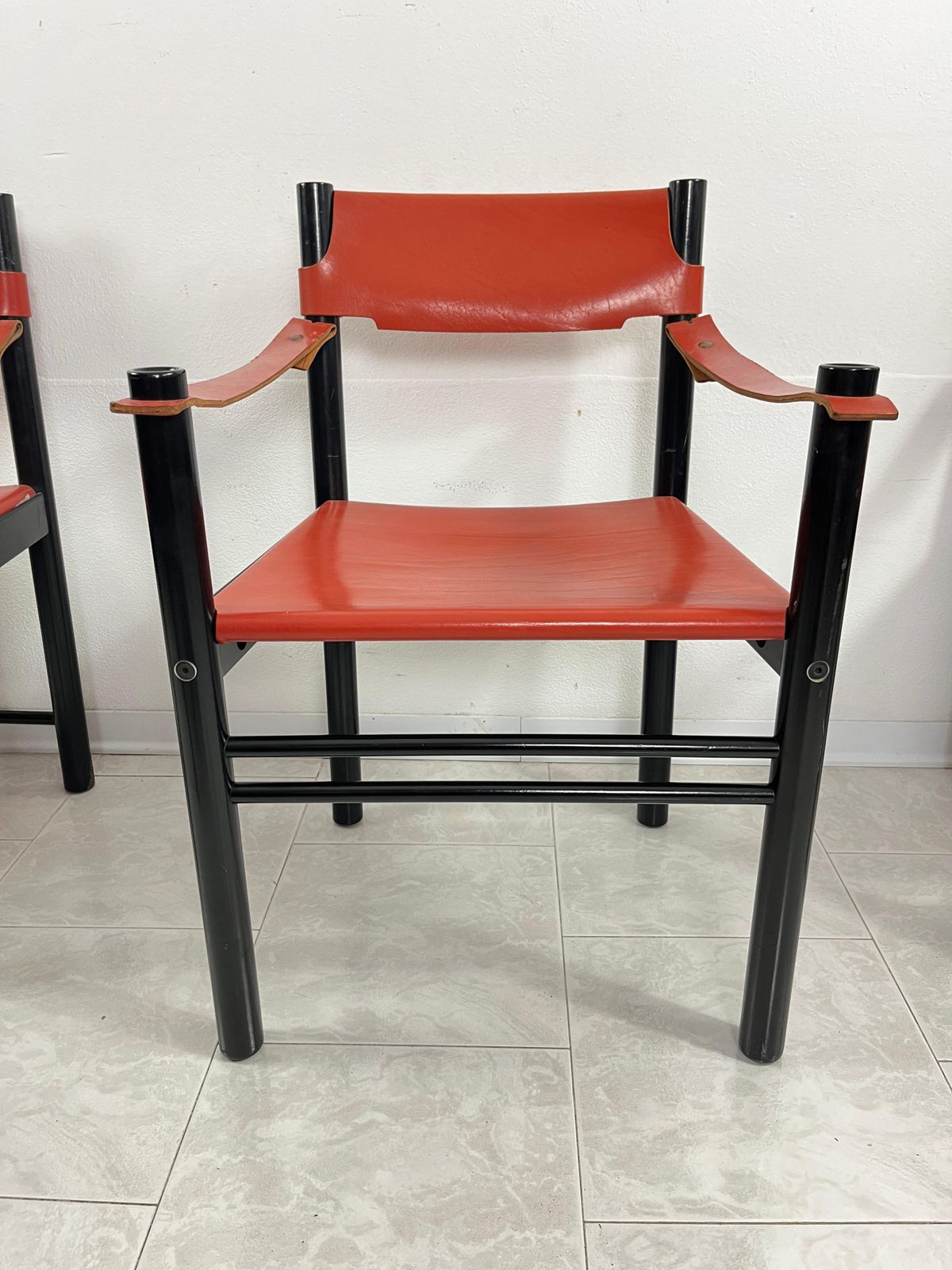 Set Of 4 Mid Century Ibisco Leather Armchairs Made In Italy 1960s photo vintage