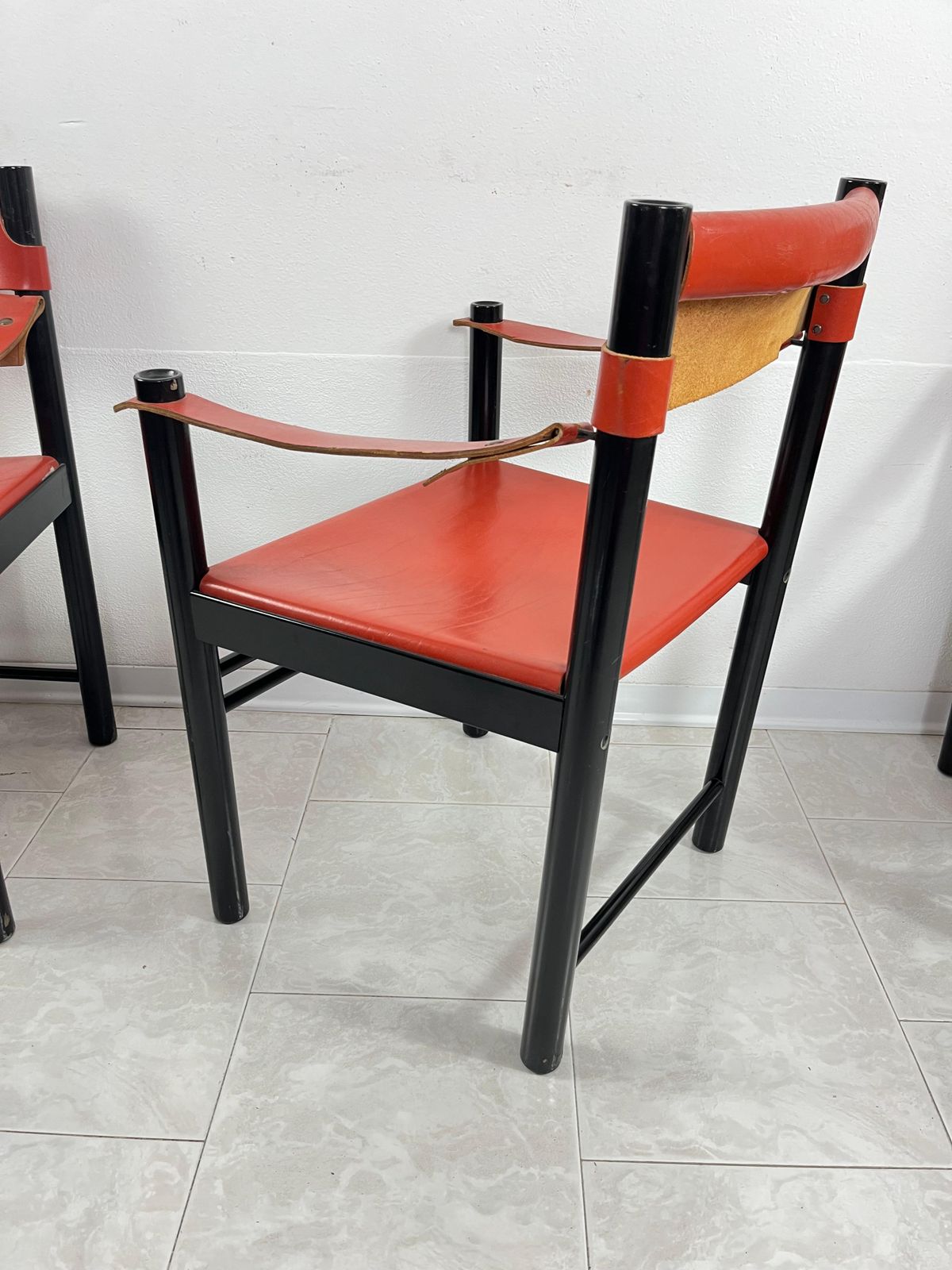 2391.0 Set Of 4 Mid Century Ibisco Leather Armchairs Made In Italy 1960s photo