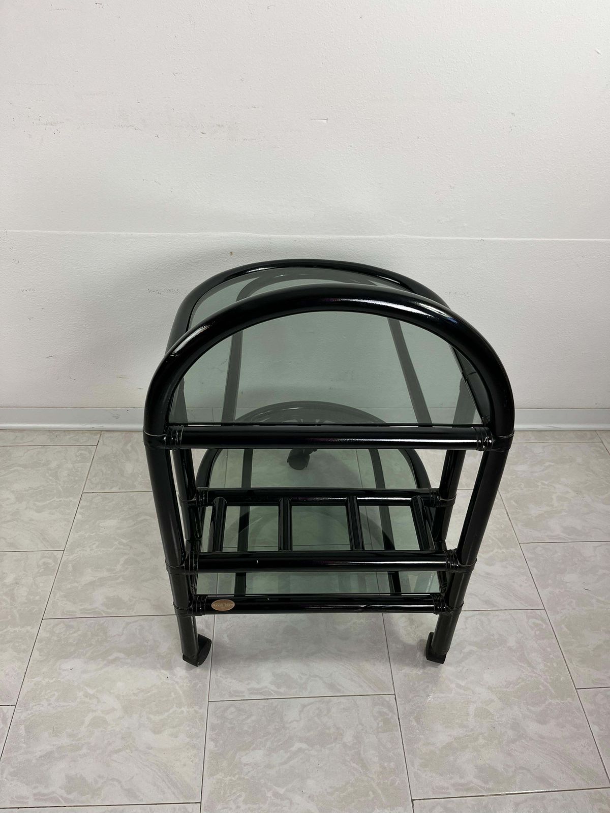 Mid Century Italian "Roberti" Bamboo Bar Cart With 2 Smoked Glass Tops, 1960s photo buy