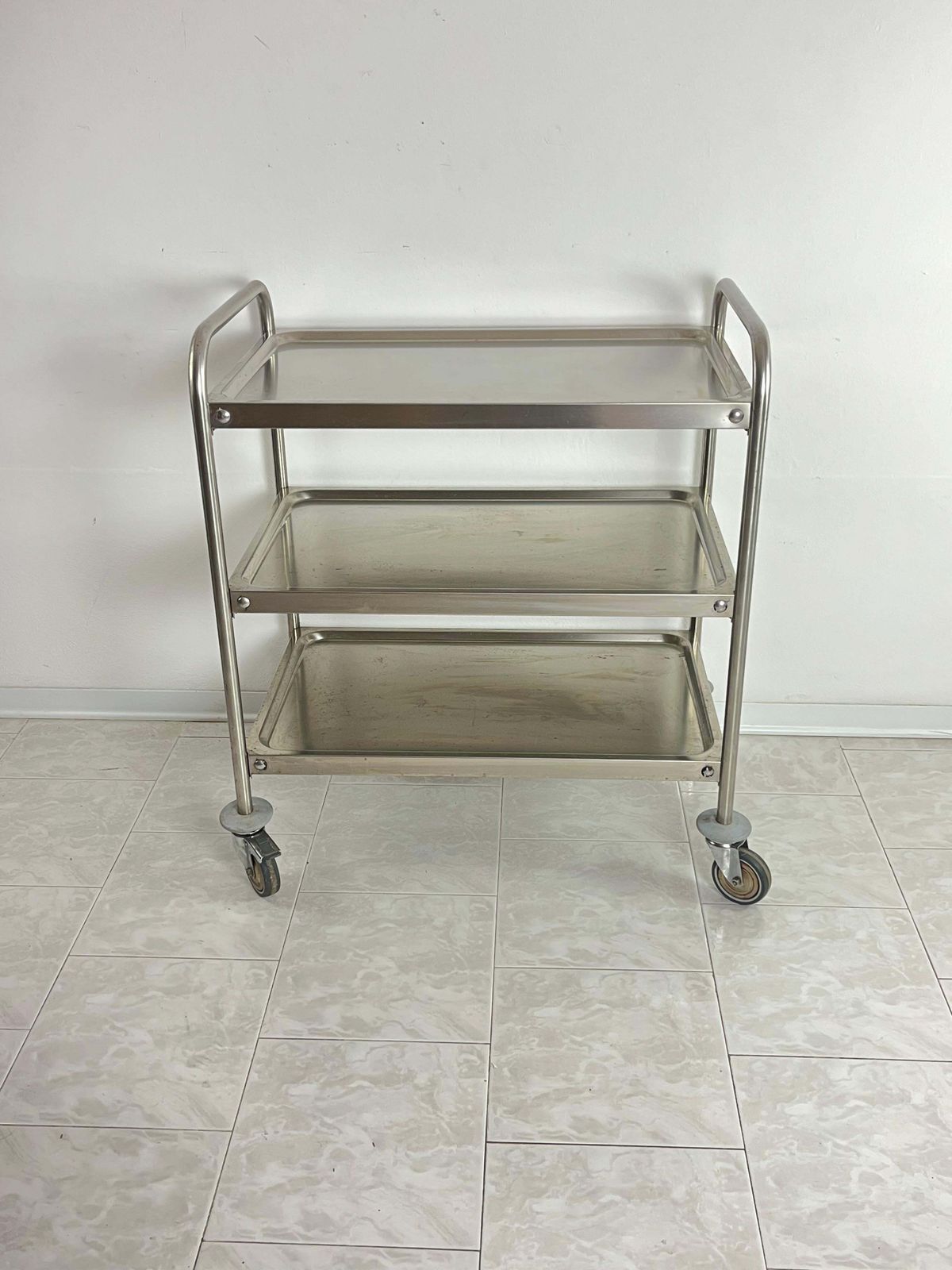 Useful Steel Serving Trolley With Swivel Wheels, Italian Design 1980s photo for sale