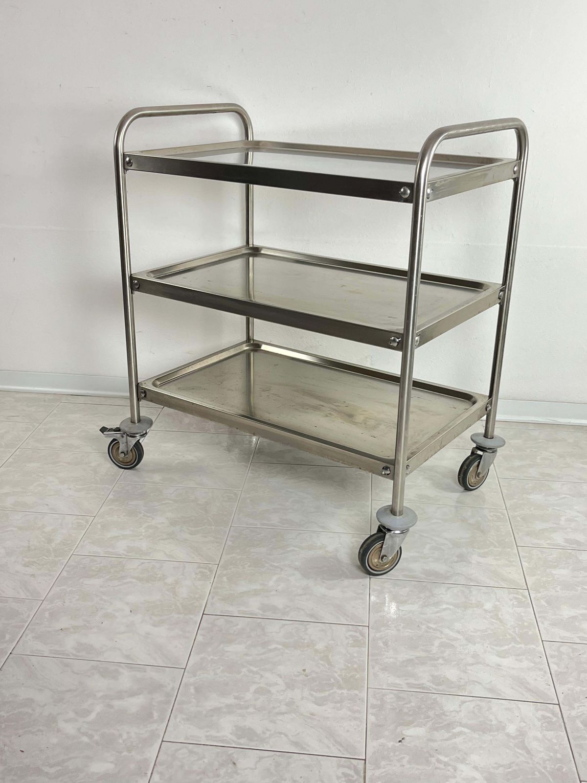 Useful Steel Serving Trolley With Swivel Wheels, Italian Design 1980s photo vinterior
