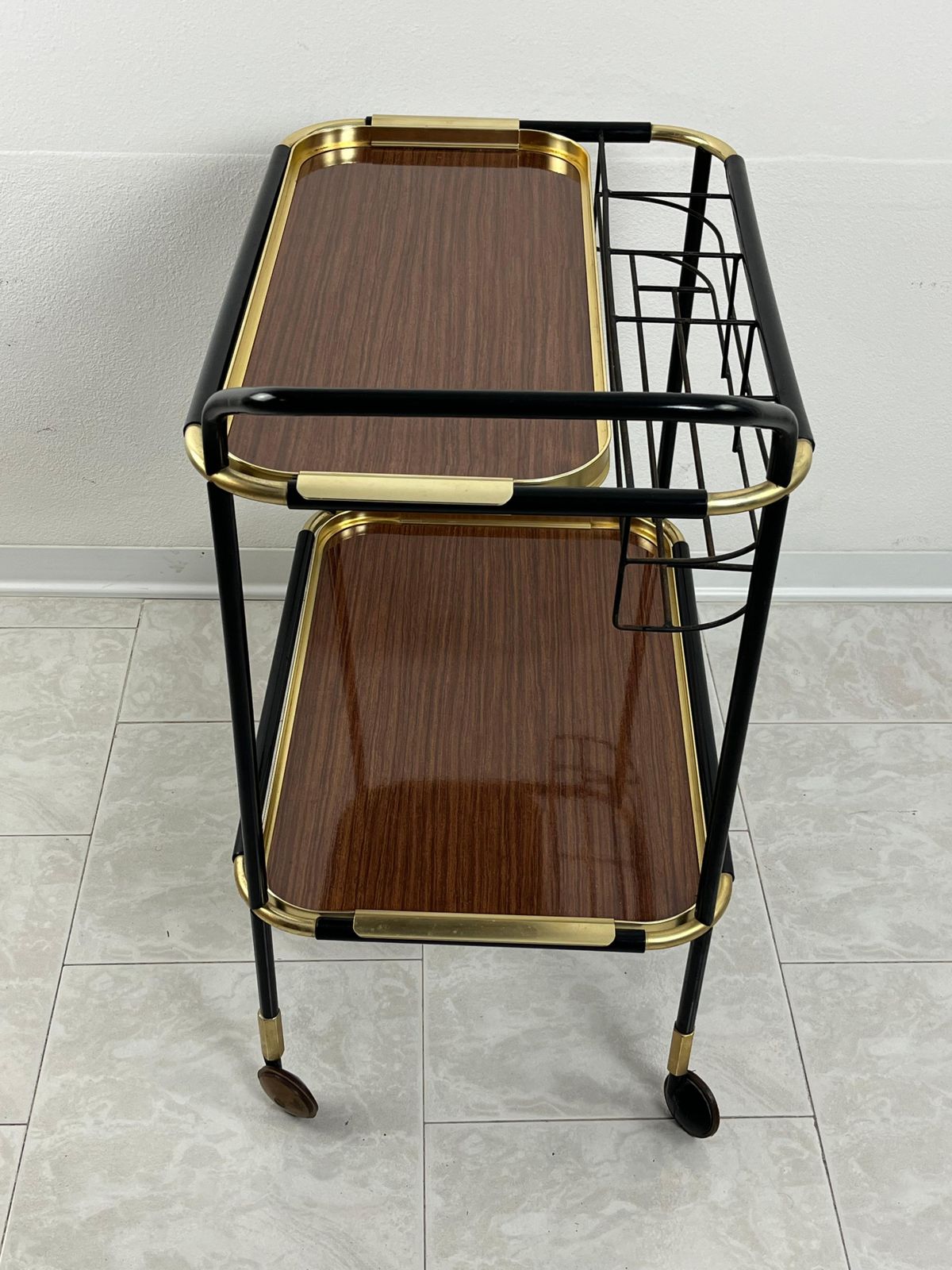 photo furniture Mid Century Brass Bar Cart In The Style Of Ico Parisi Removable Trays 1960s