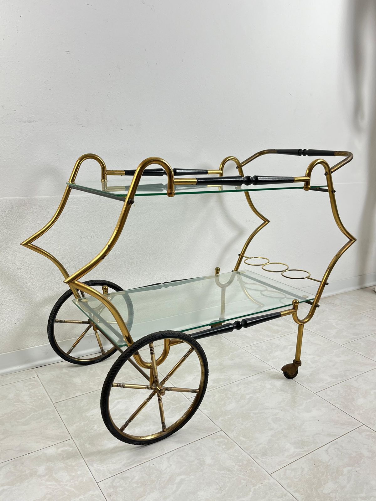 Mid Century Brass Bar Cart Attributed To Aldo Tura 1950s photo for sale