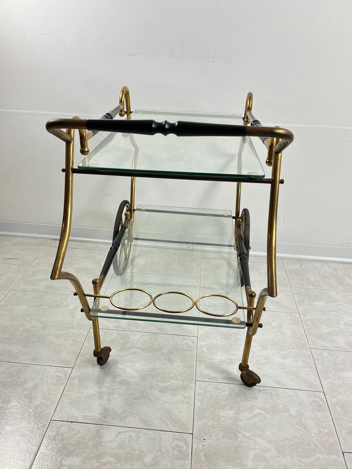 Mid Century Brass Bar Cart Attributed To Aldo Tura 1950s photo 1878.0
