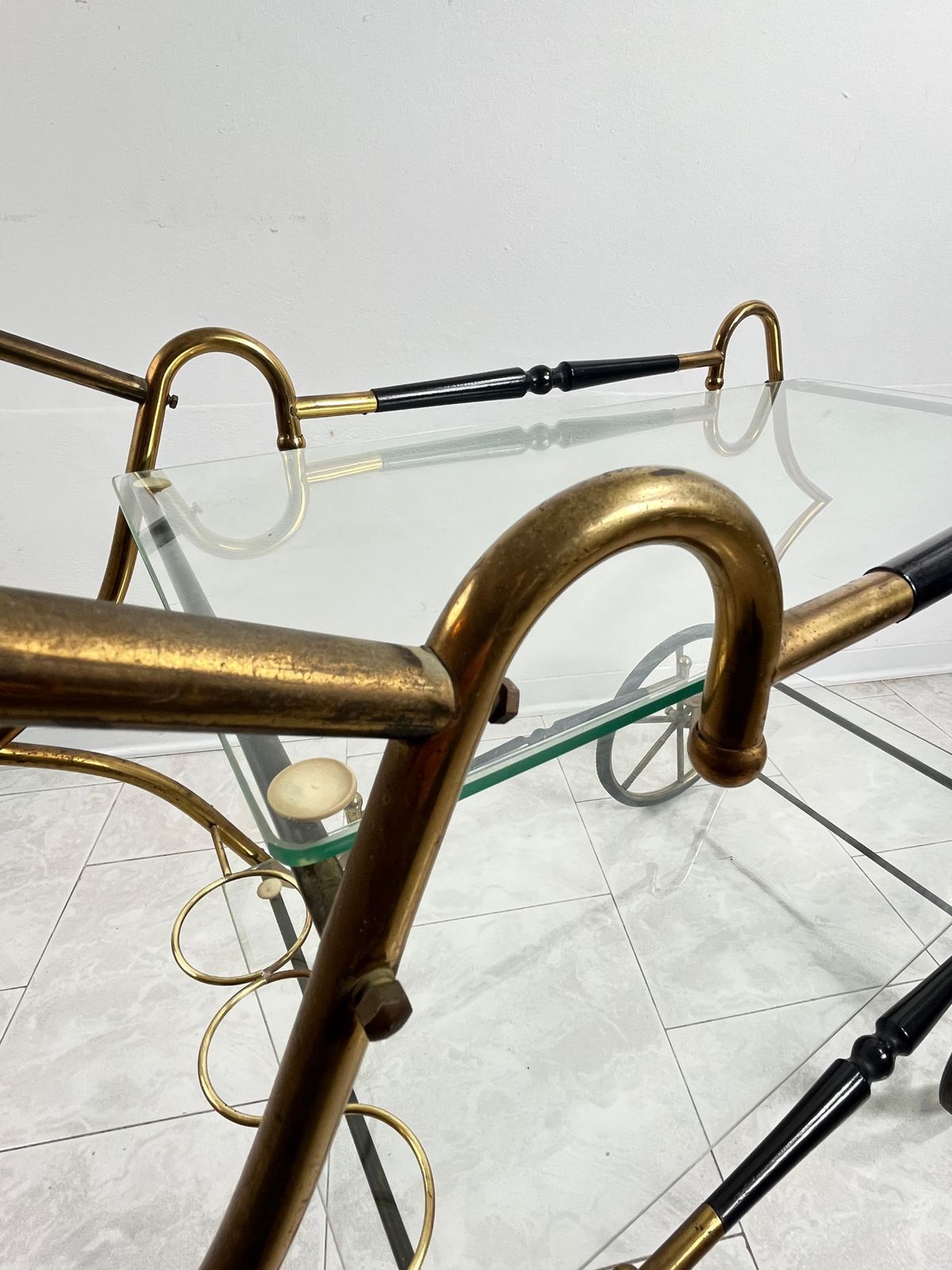 photo for sale Mid Century Brass Bar Cart Attributed To Aldo Tura 1950s