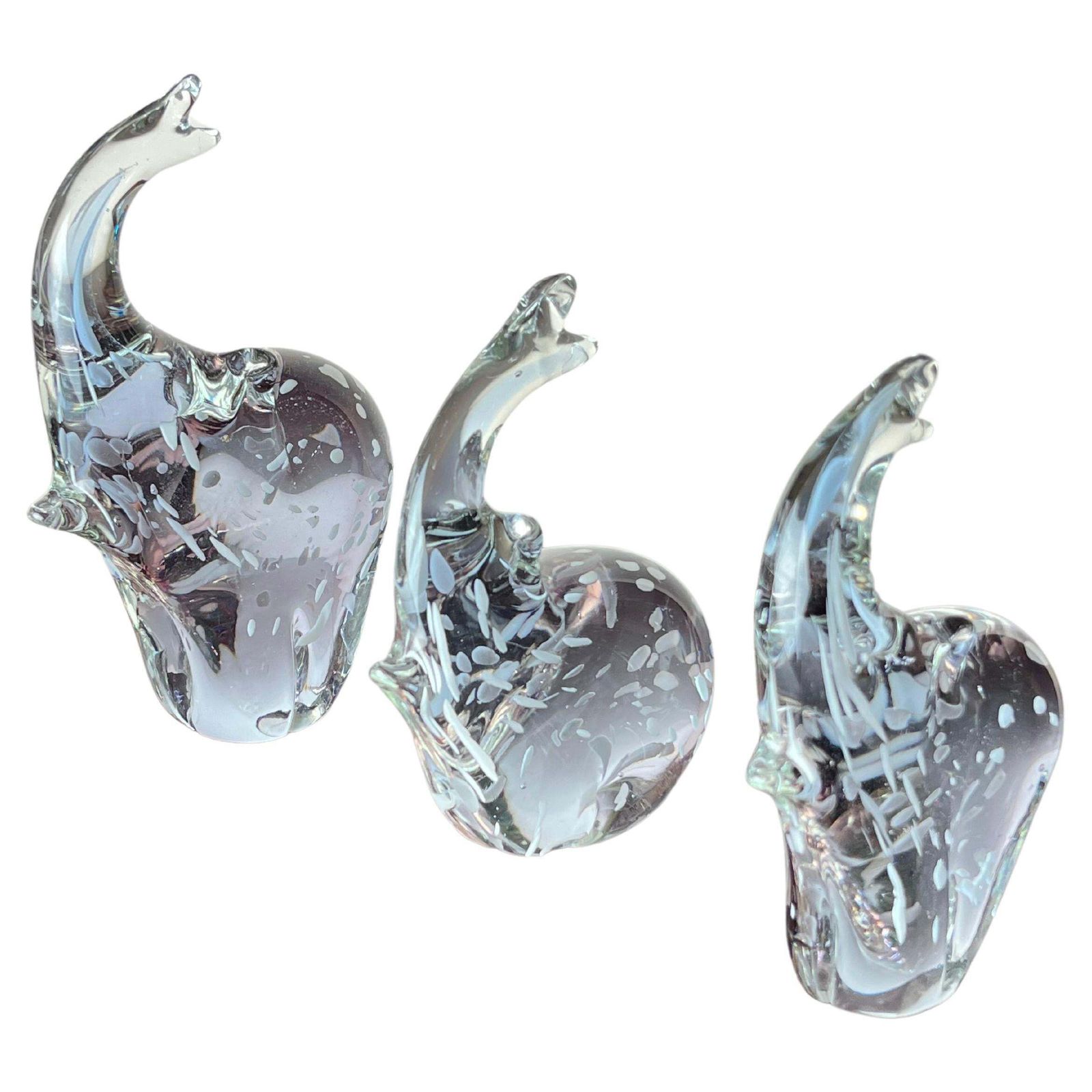 Set Of 3 Murano Glass Elephants, Italy, 1970s.